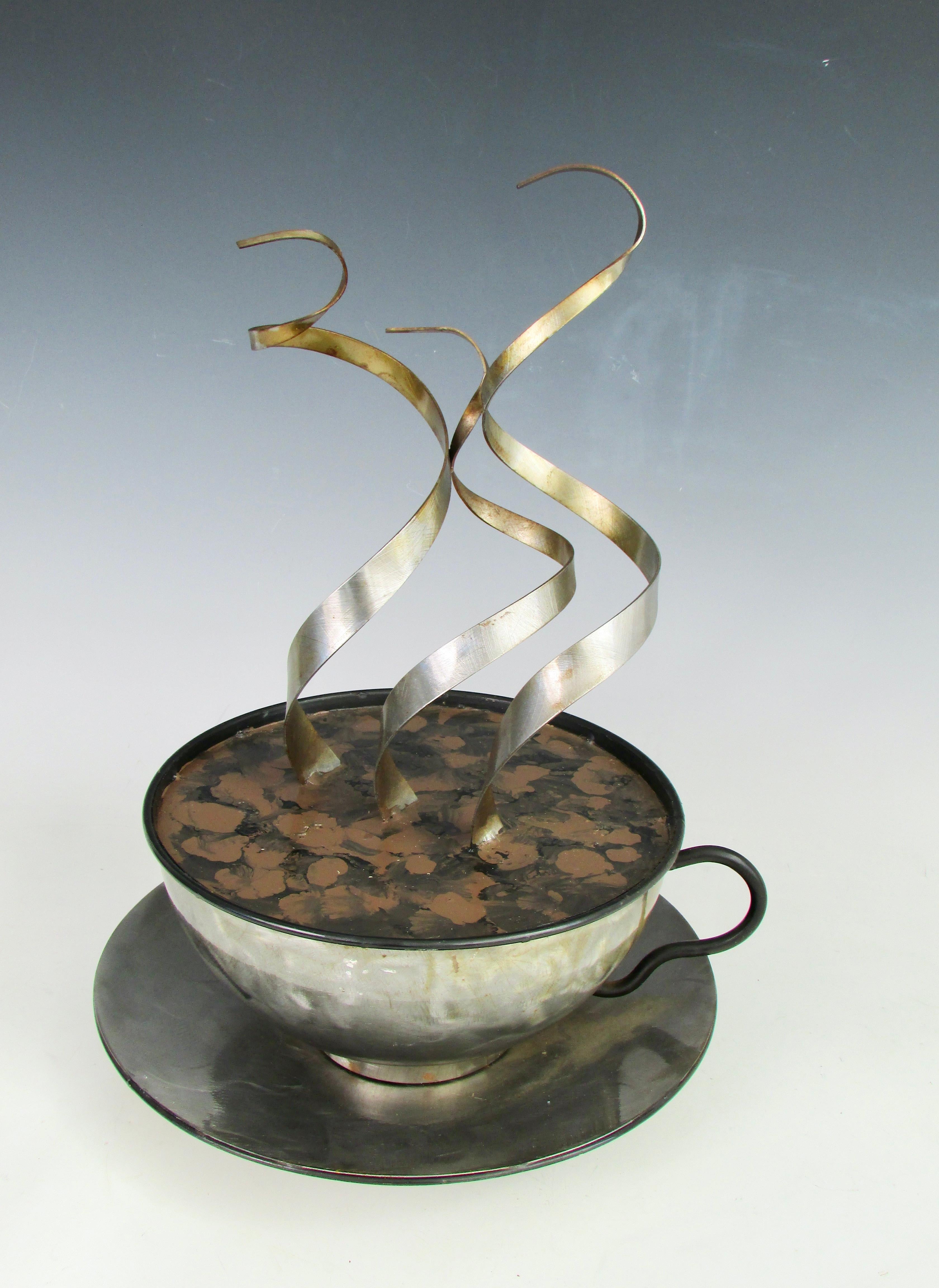 Painted C. Jere Artisan House Java Jr. Steaming Cup of Coffee with String Tag For Sale