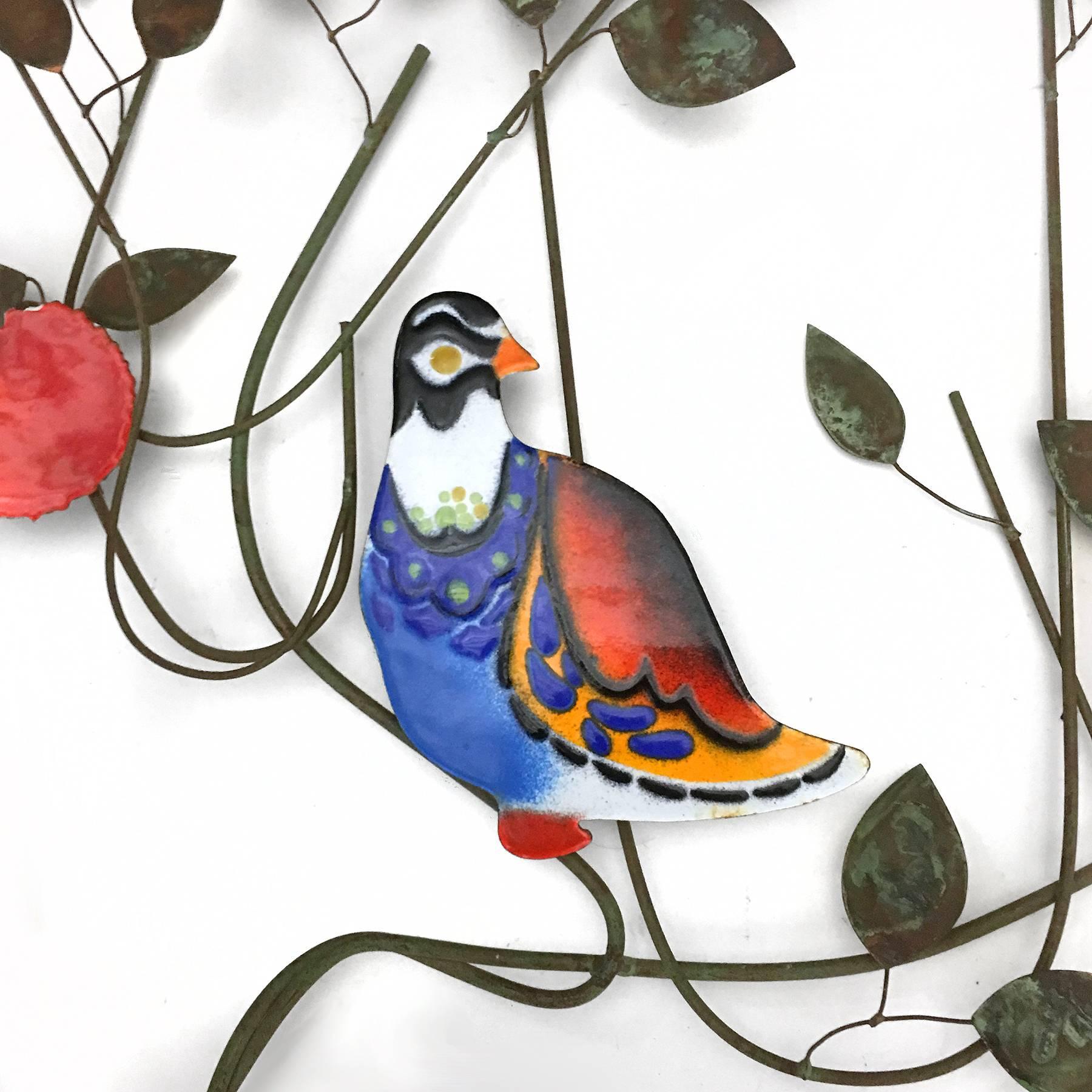 Mid-Century Modern C. Jeré Bird in a Tree Enameled Wall Sculpture