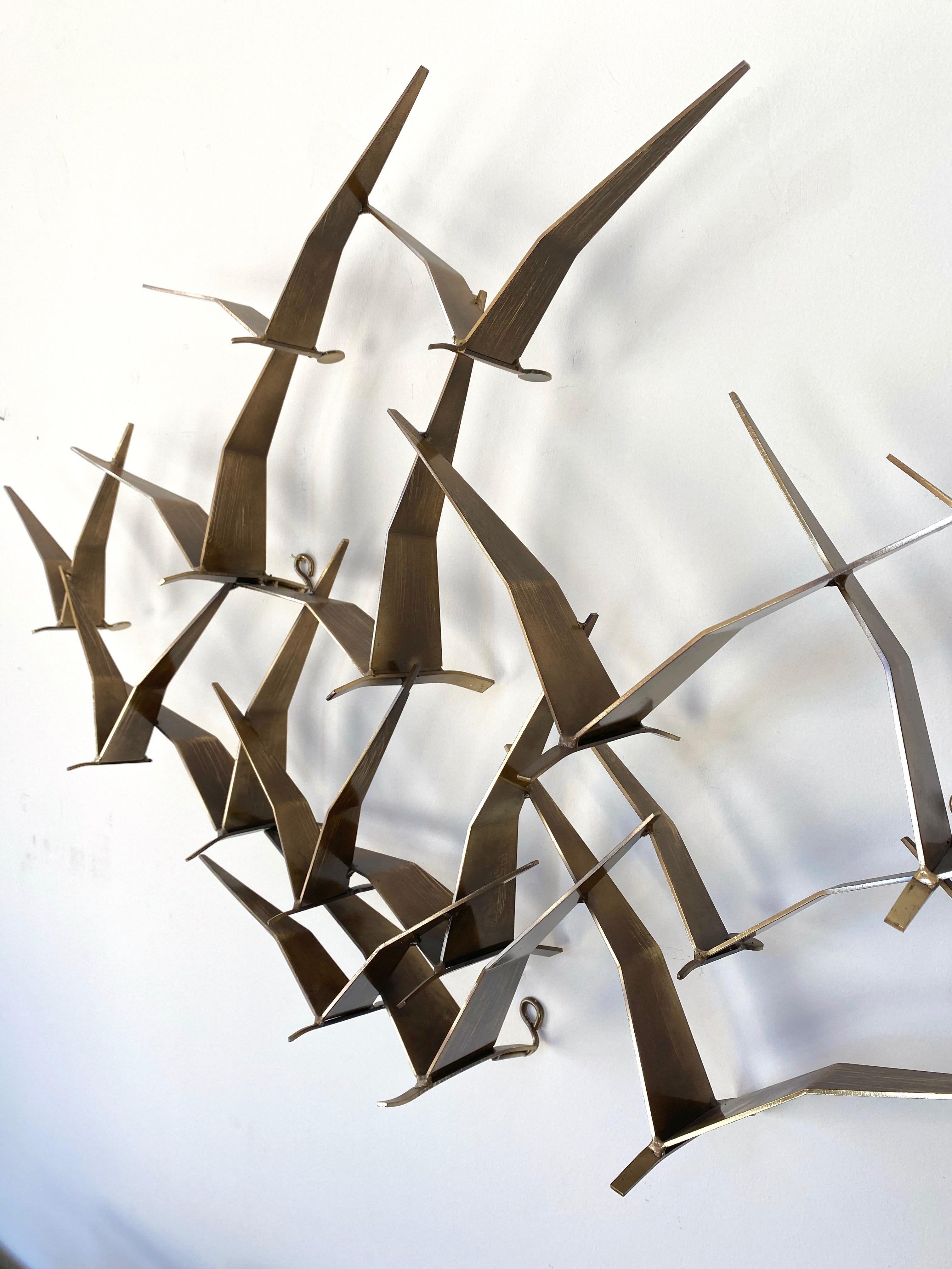 Curtis Jeré “Birds in Flight” Large Brass Wall Sculpture, Signed, 1994 7