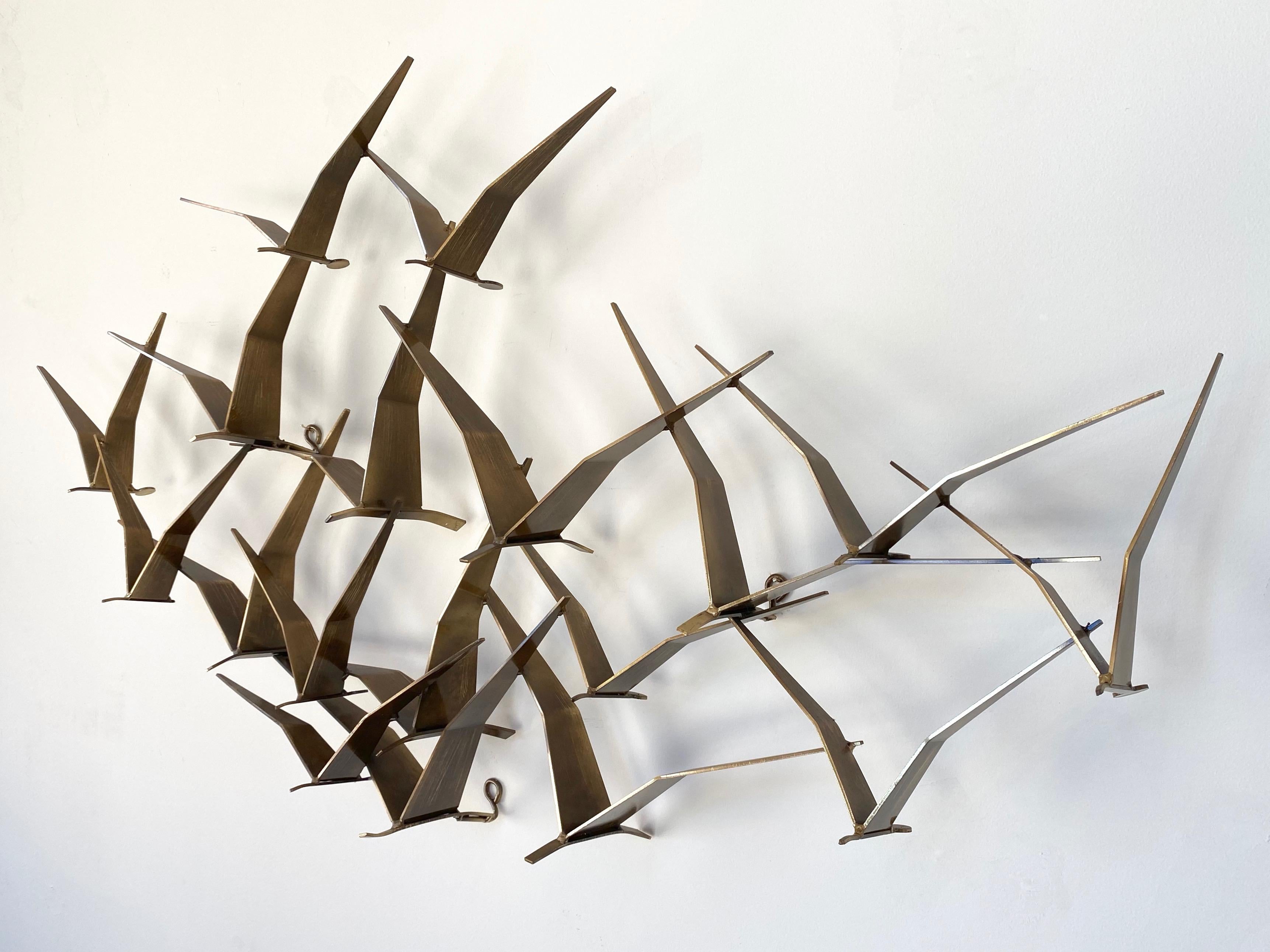 Curtis Jeré “Birds in Flight” Large Brass Wall Sculpture, Signed, 1994 In Good Condition In San Francisco, CA