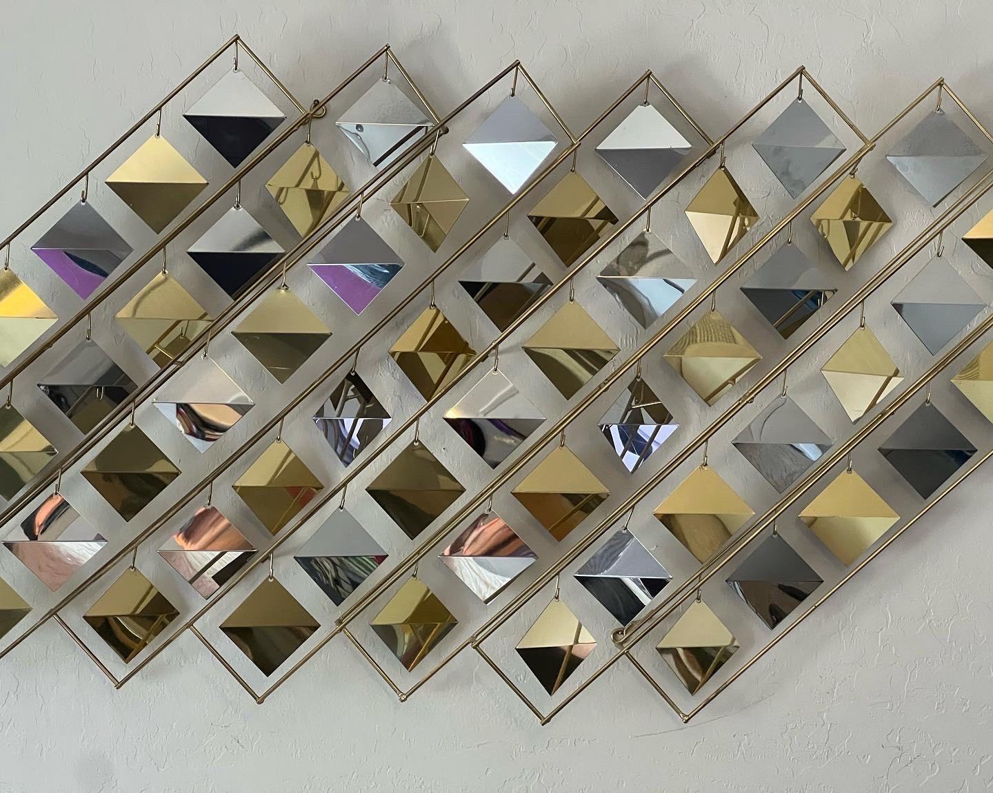Post-Modern C. Jeré brass and chrome kinetic sculpture wall art For Sale