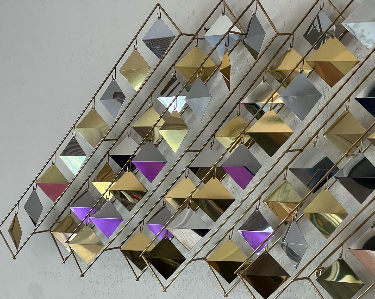 C. Jeré brass and chrome kinetic sculpture wall art In Good Condition For Sale In Phoenix, AZ