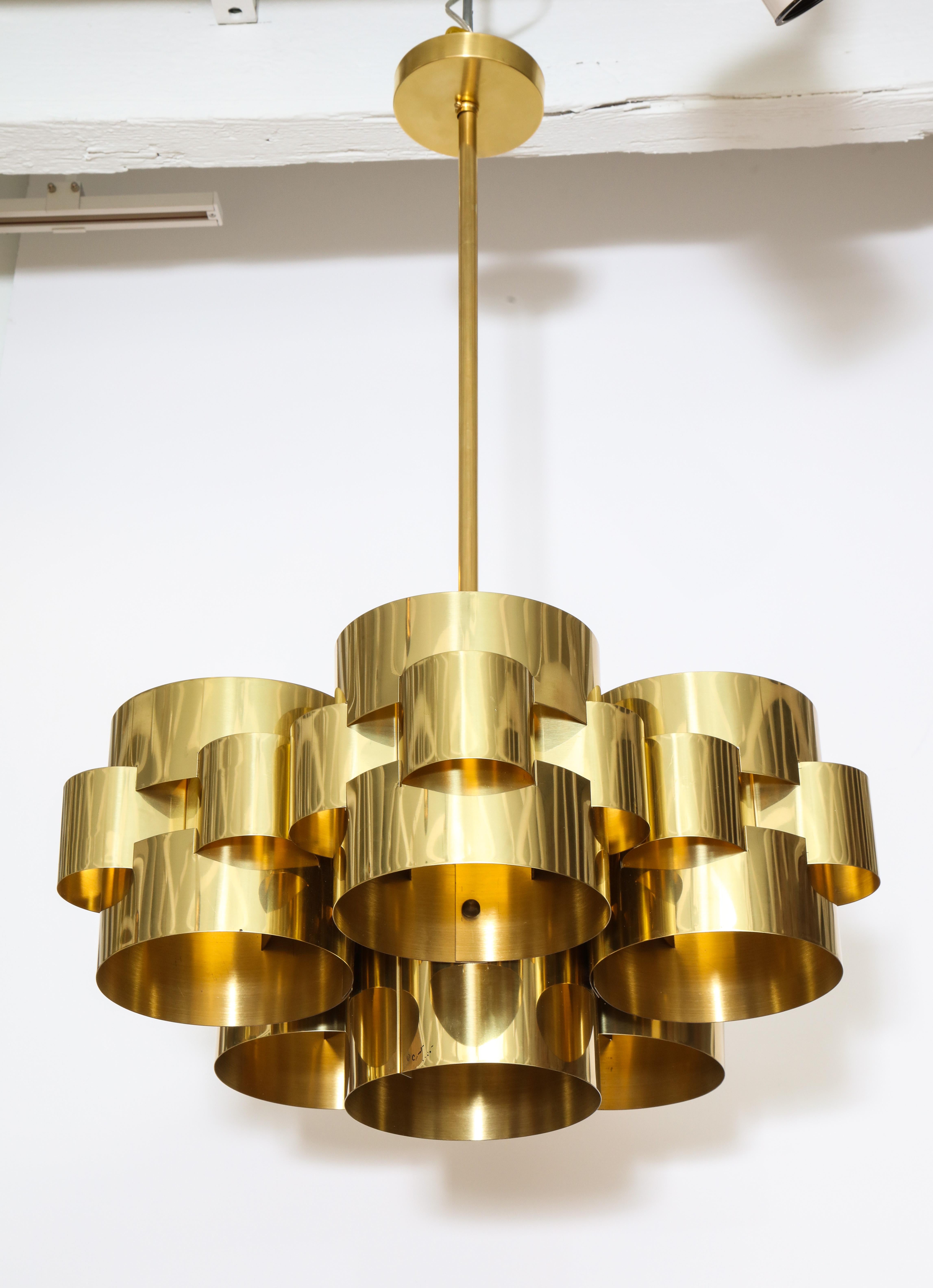 Lacquered C. Jere Cloud Chandelier, Brass, Signed