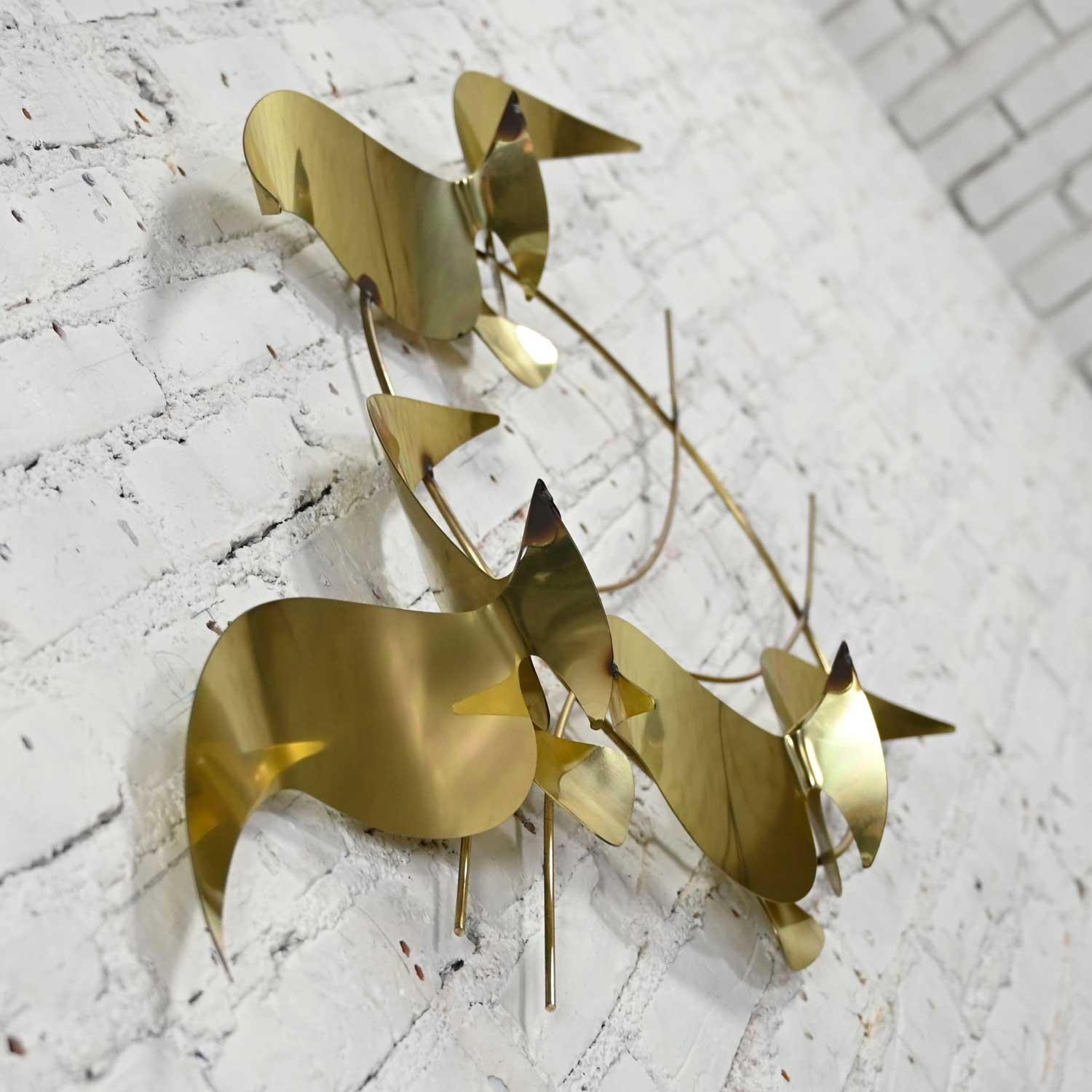 American C Jere Brass Plated Bird Flock of Seagulls Wall Sculpture Signed Dated 1985 For Sale