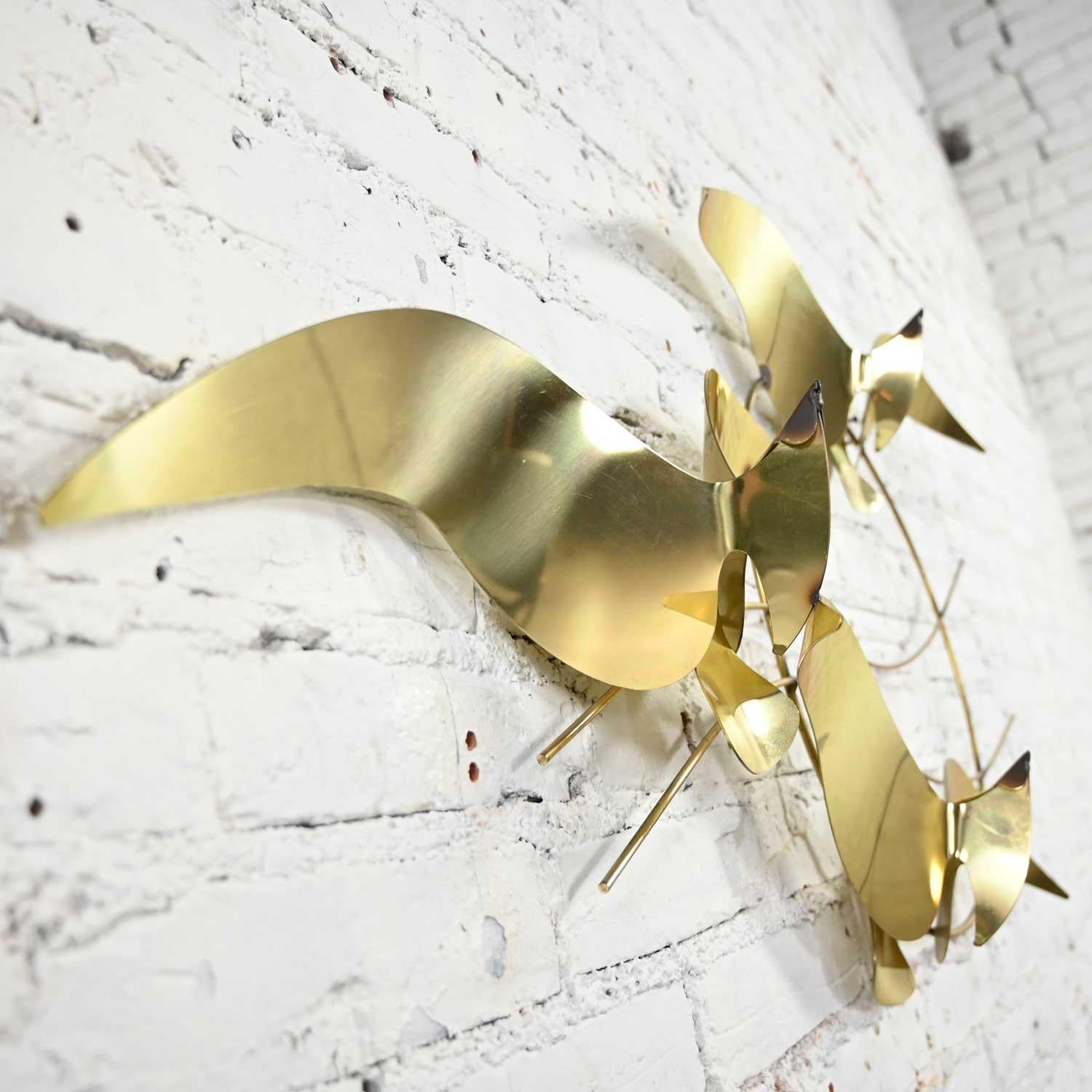 Late 20th Century C Jere Brass Plated Bird Flock of Seagulls Wall Sculpture Signed Dated 1985 For Sale