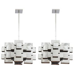 C. Jere Cubist Chandeliers, Chrome Steel