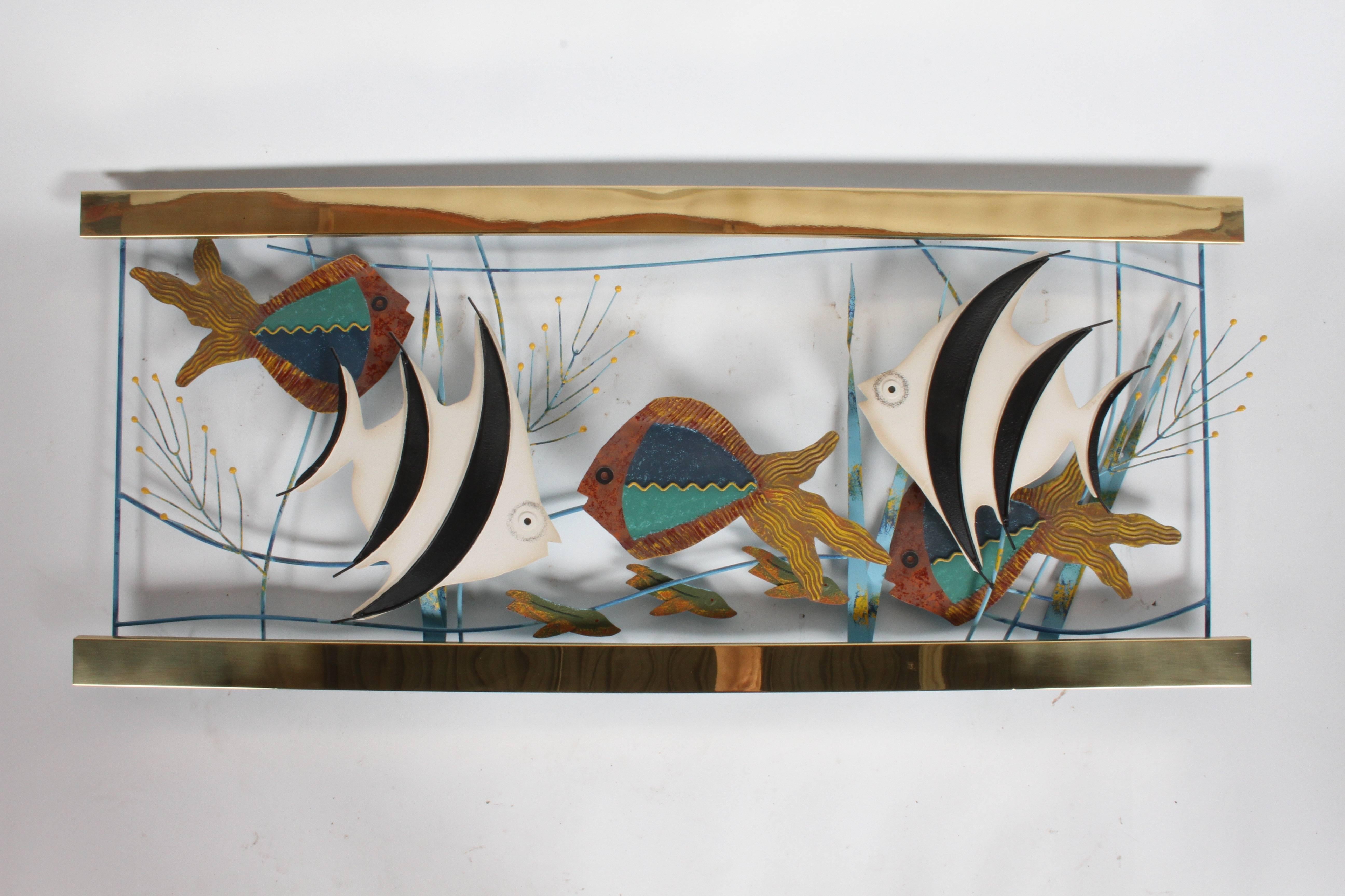 C. Jere Fish Aquarium Brass and Paint Wall Sculpture 4