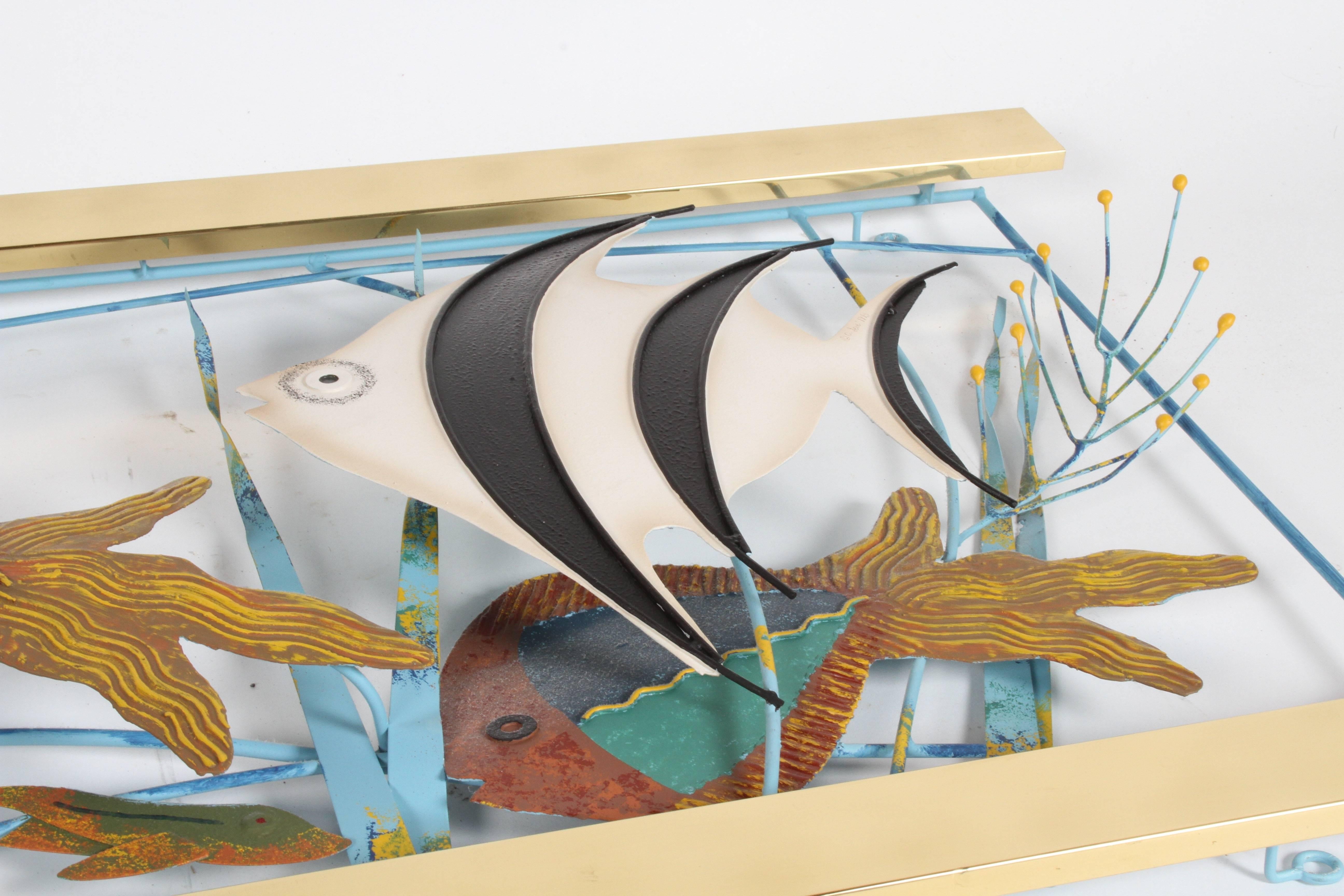 C. Jere Fish Aquarium Brass and Paint Wall Sculpture 7