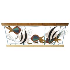 C. Jere Fish Aquarium Brass and Paint Wall Sculpture