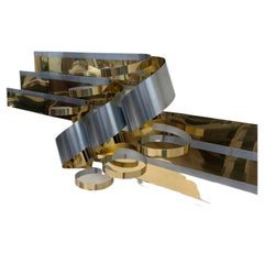 C. Jere Large Ribbon Brass and Steel Art Wall Sculpture C.1989
