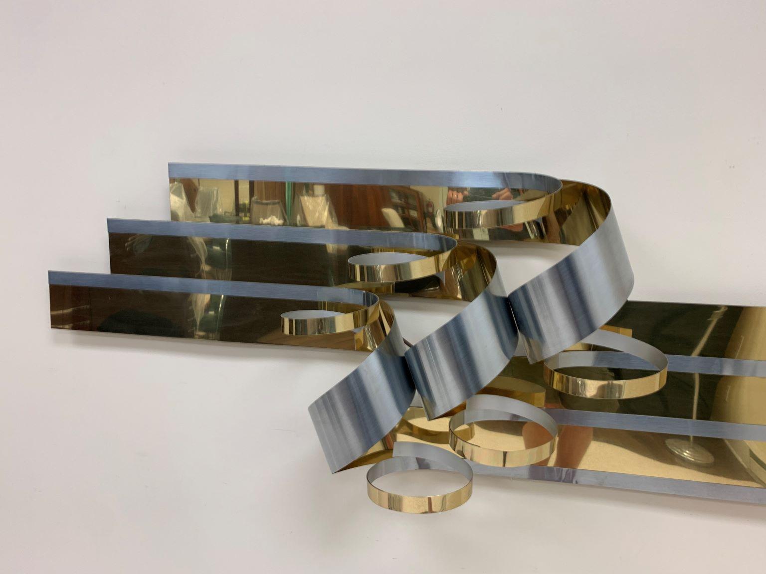 Brushed C. Jere Large Ribbon Brass and Steel Art Wall Sculpture C.1989 For Sale