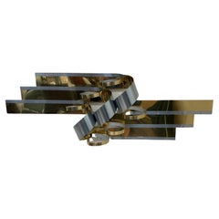 C. Jere Large Ribbon Brass and Steel Art Wall Sculpture C.1989