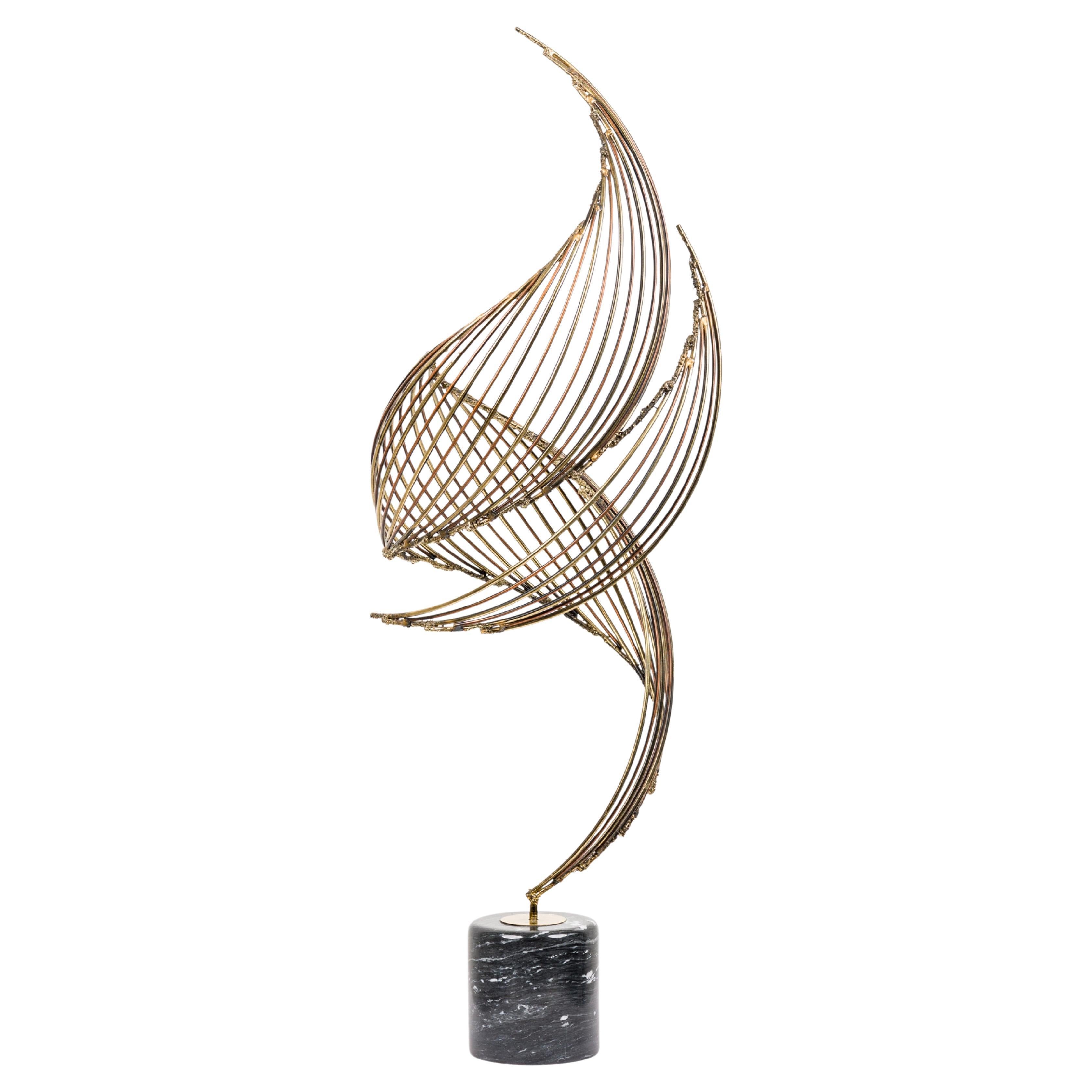 C. Jere Mid-Century Bronze and Black Marble Whirlwind Spiral Sculpture For Sale