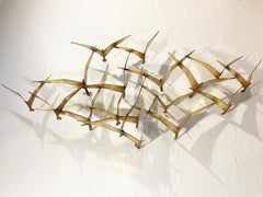 C. Jeré mid century modern brass metallic birds signed wall sculpture