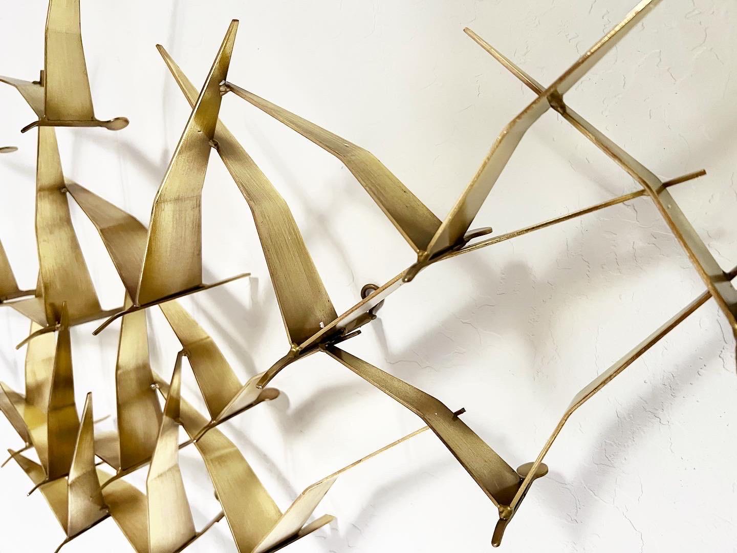 Brass C. Jeré mid century modern brass metallic birds signed wall sculpture