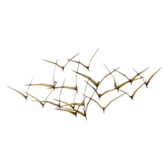 C. Jeré mid century modern brass metallic birds signed wall sculpture