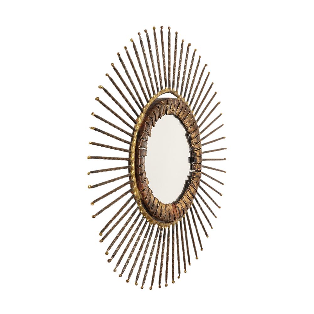 Mid-Century Modern C. Jere Mirror, Bronze, Copper, Sunburst, Signed For Sale
