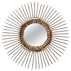 Miroir C. Jere, bronze, cuivre, Sunburst, signé