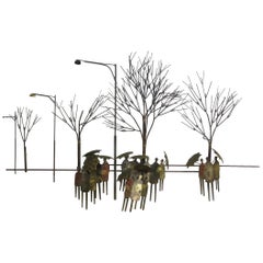 C Jere Original Wall Sculpture Rain Umbrellas Painted Signed