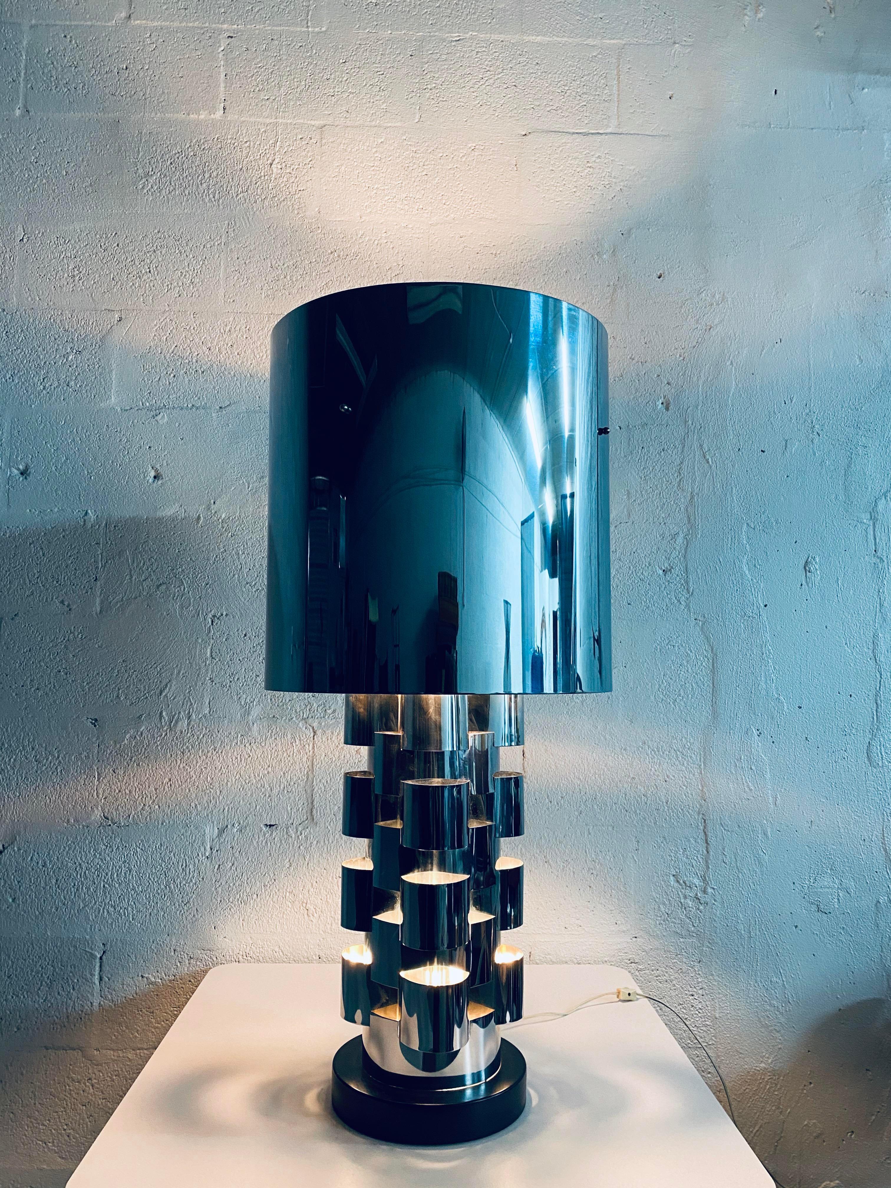 C. Jere Polished Chrome Table Lamp with Shade In Good Condition In Miami, FL