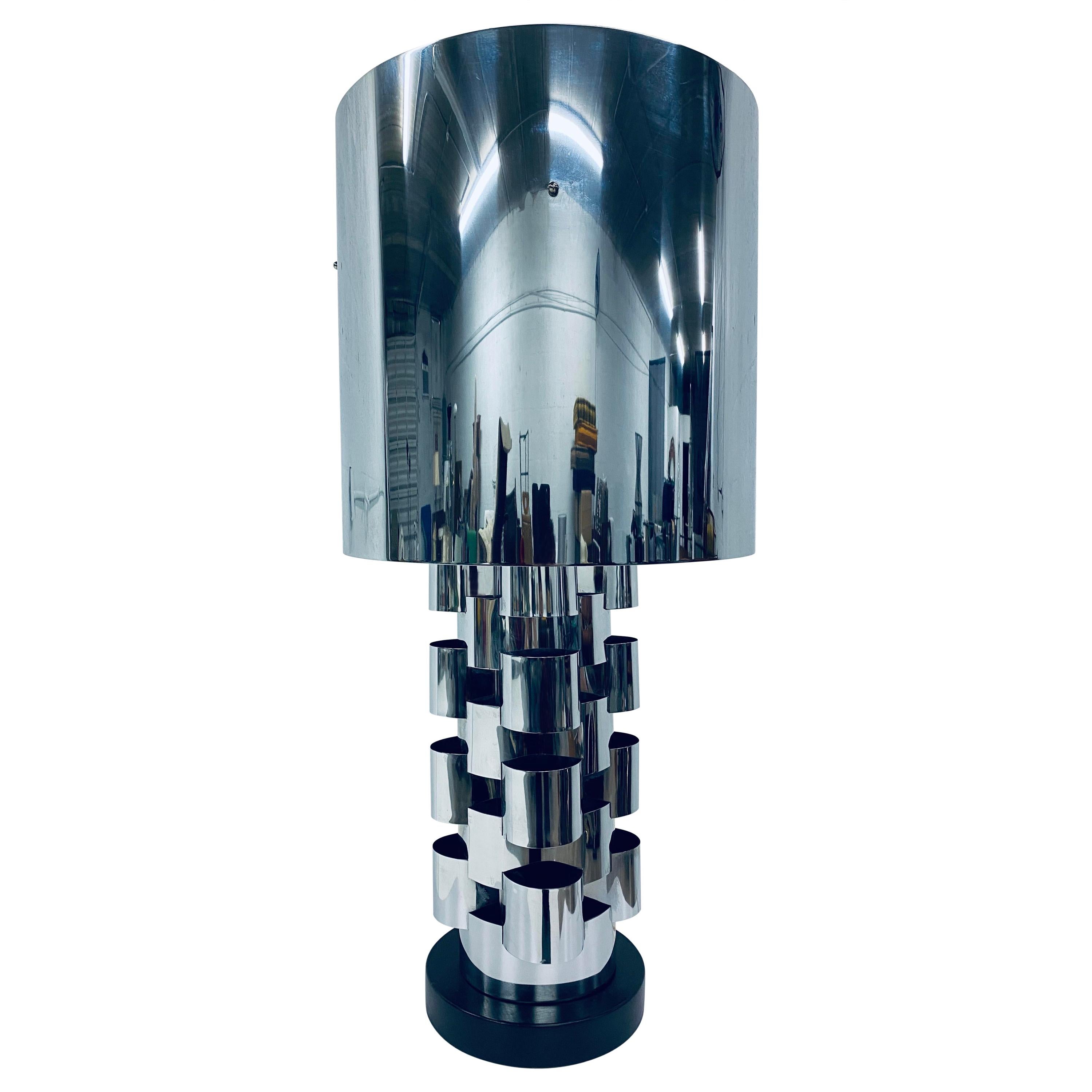 C. Jere Polished Chrome Table Lamp with Shade