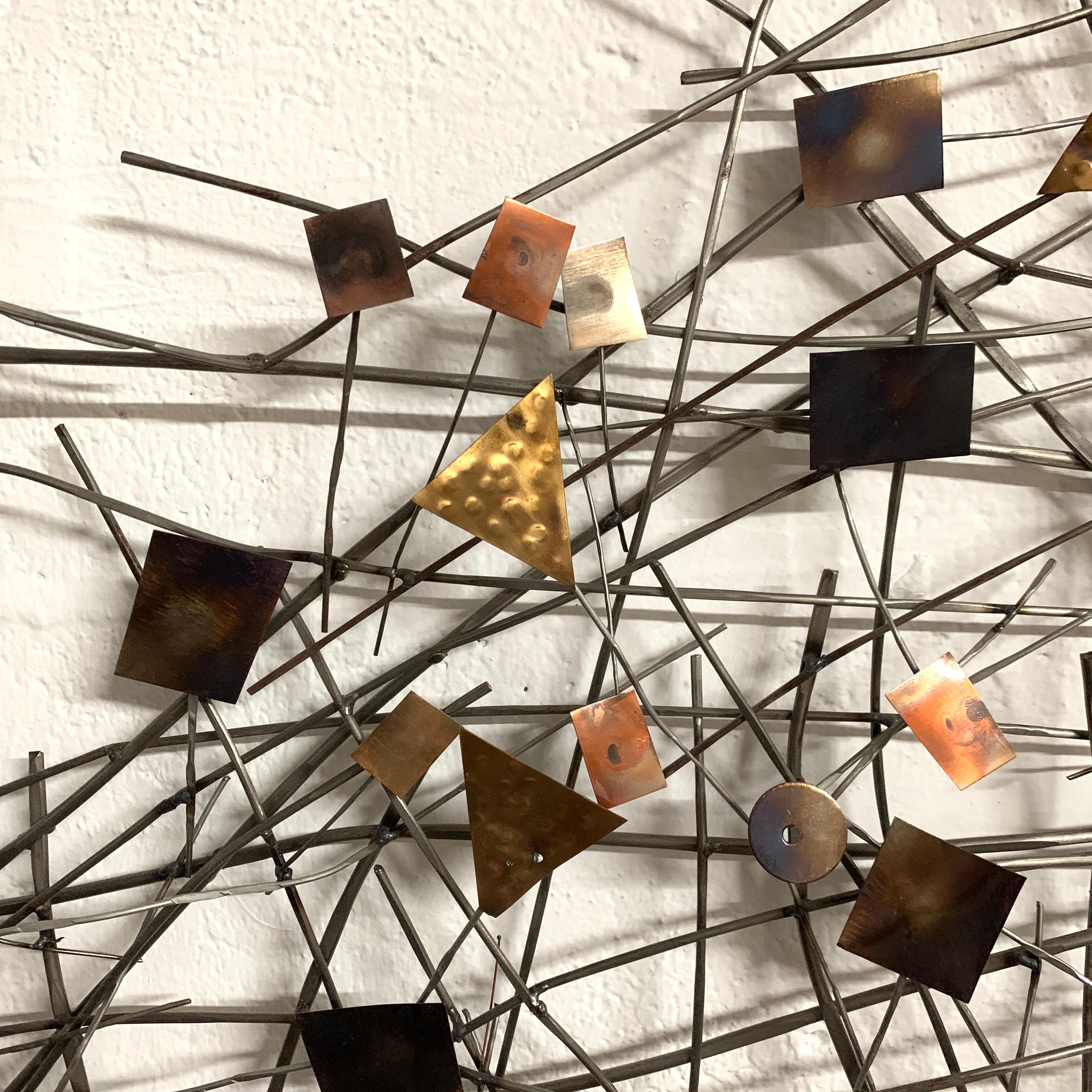 American C. Jere Postmodern Mixed Metal Wall Sculpture, Signed