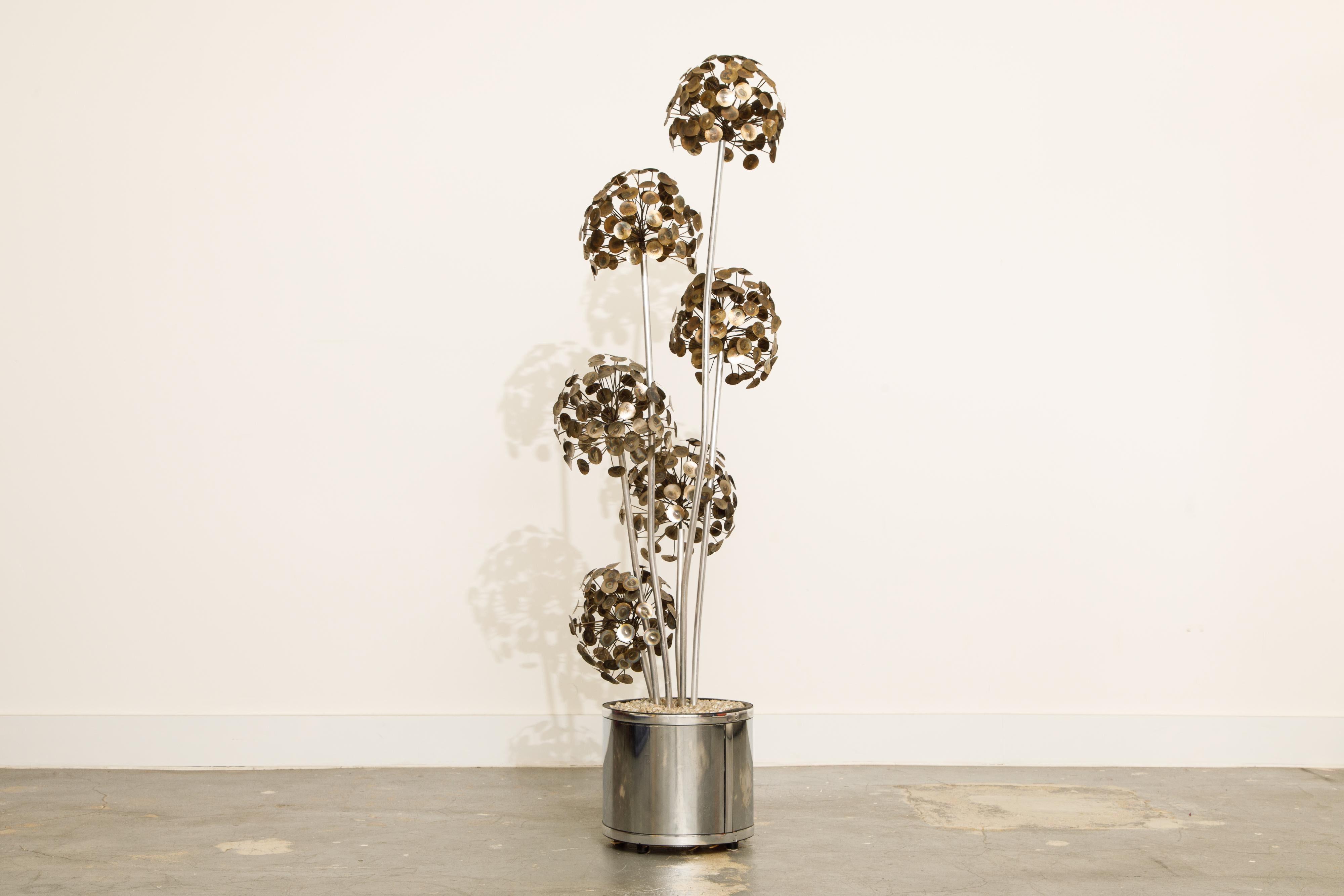 C. Jere Raindrop Tree Sculpture in Chrome Planter for Artisans House, c. 1970s In Good Condition In Los Angeles, CA