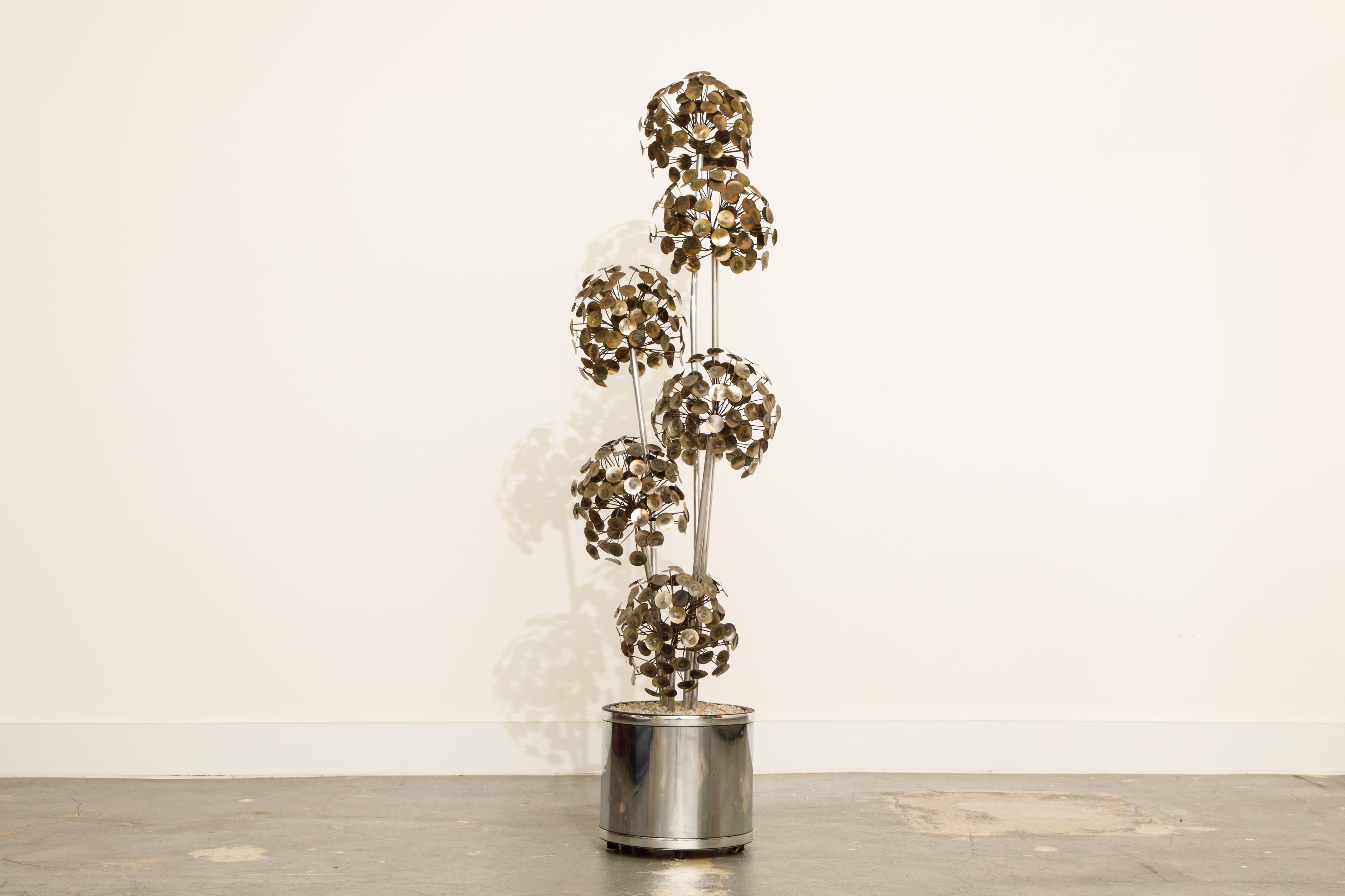 Metal C. Jere Raindrop Tree Sculpture in Chrome Planter for Artisans House, c. 1970s