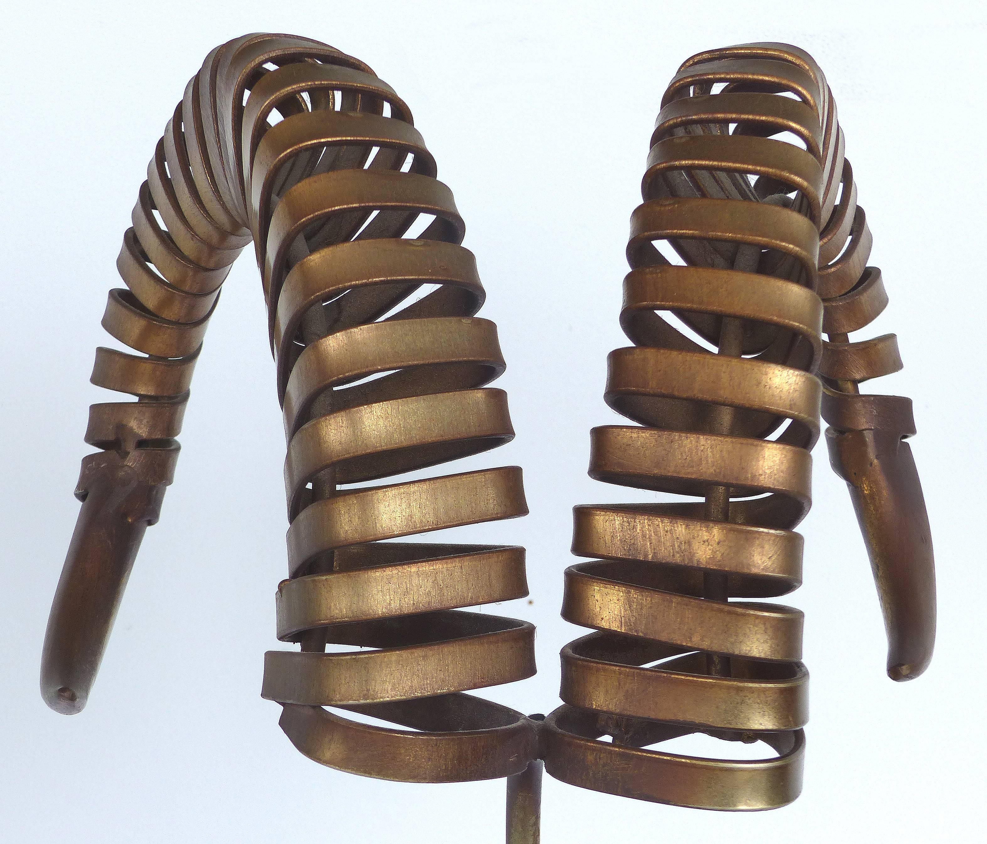 Modern C. Jere Ram's Horn Sculpture on Marble Base, Twice Signed and Dated, 1983