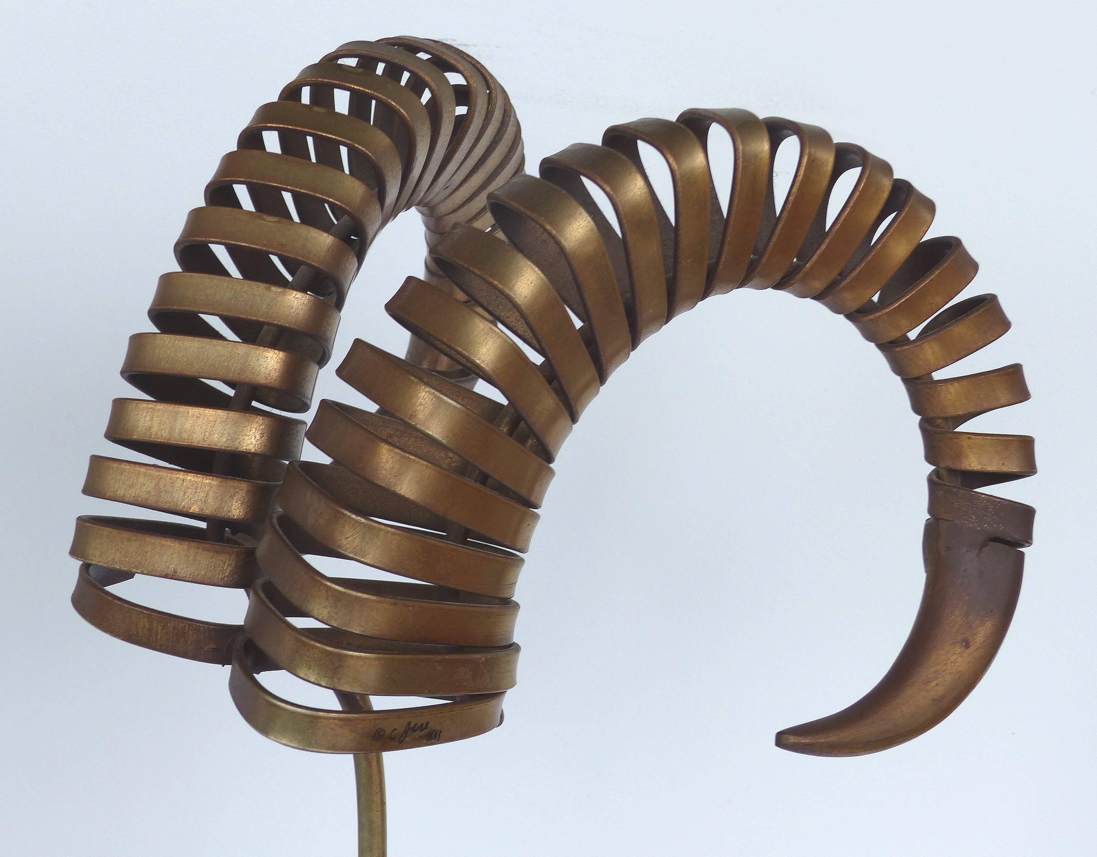 C. Jere Ram's Horn Sculpture on Marble Base, Twice Signed and Dated, 1983 1