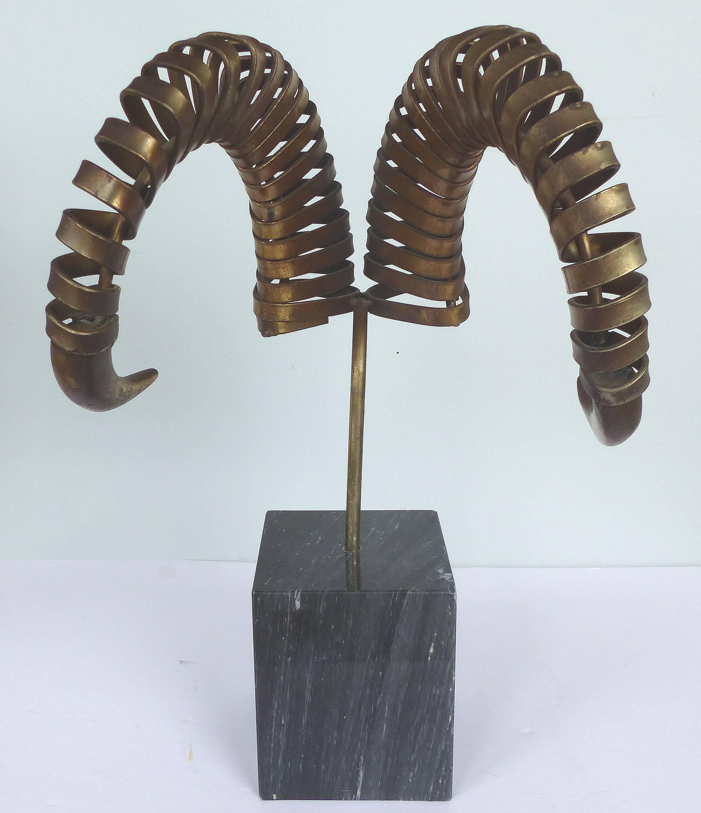 C. Jere Ram's Horn Sculpture on Marble Base, Twice Signed and Dated, 1983 2