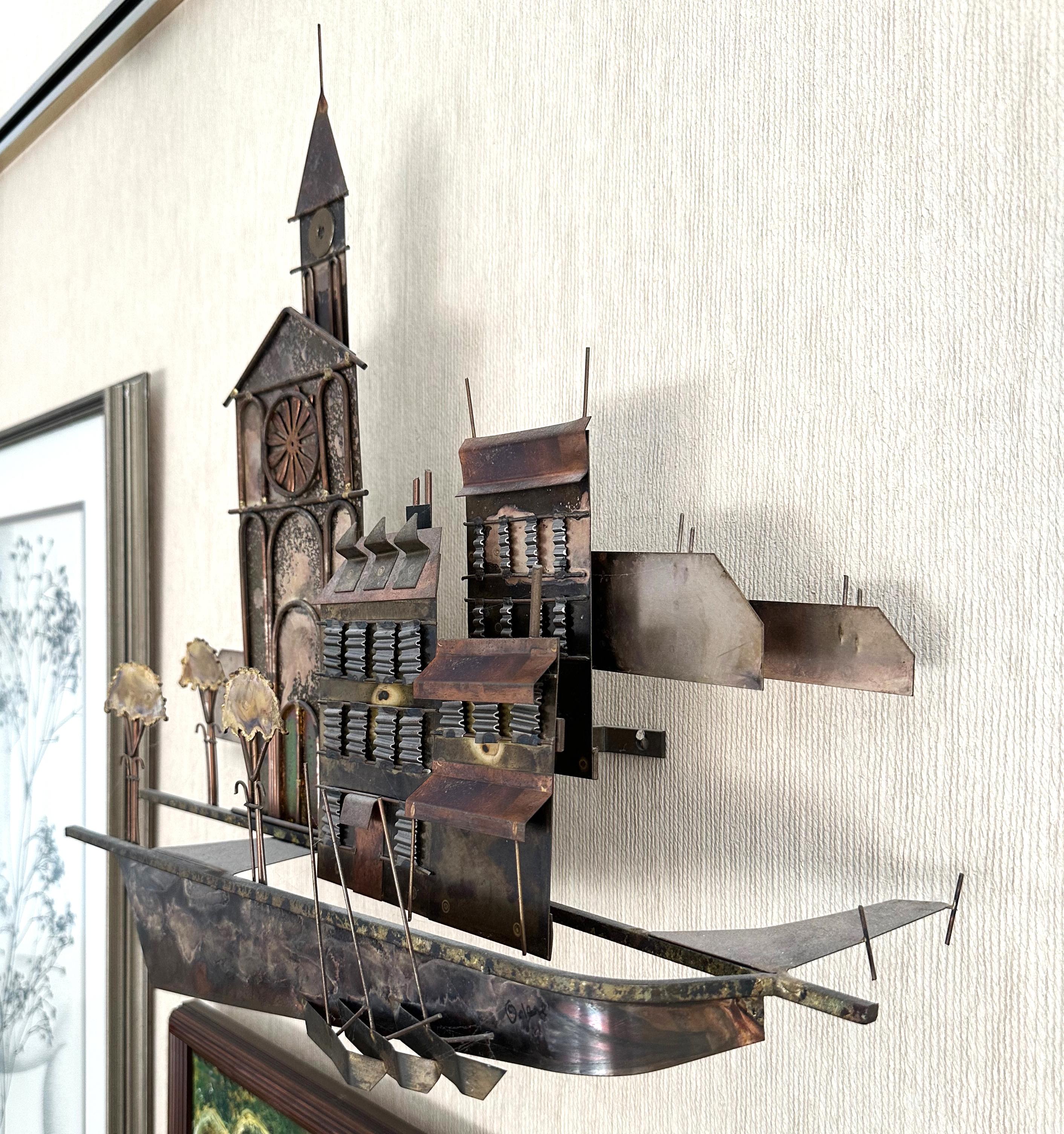 Mid-Century Modern C. Jeré Seaside Village Wall Sculpture, signed For Sale