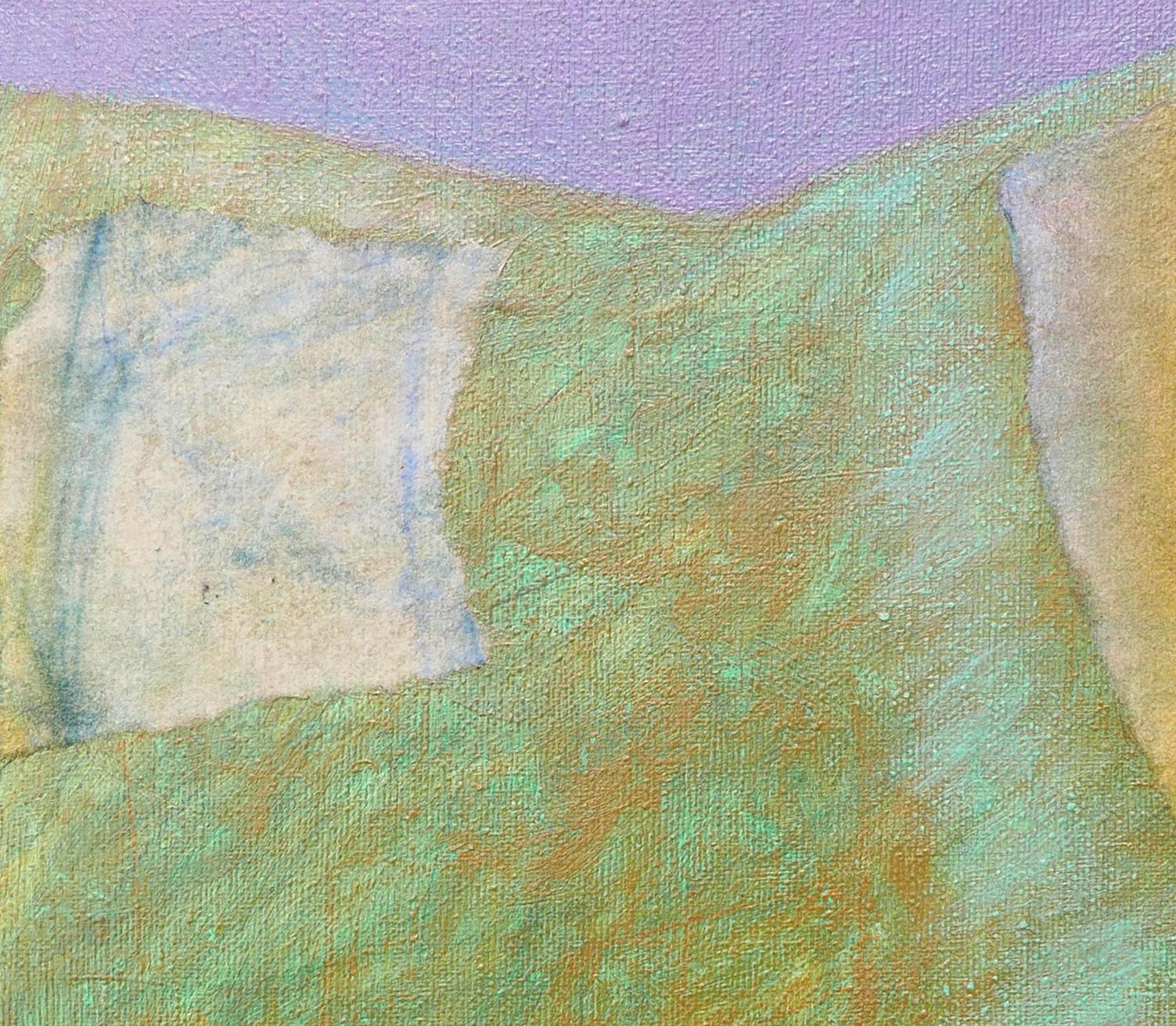 Pittura astratta geometrica giallo pastello e lavanda - Painting Astratto di C. Jones