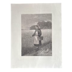 1877 Grabado - "La pequeña espigadora" por C. Klackner, Nueva York