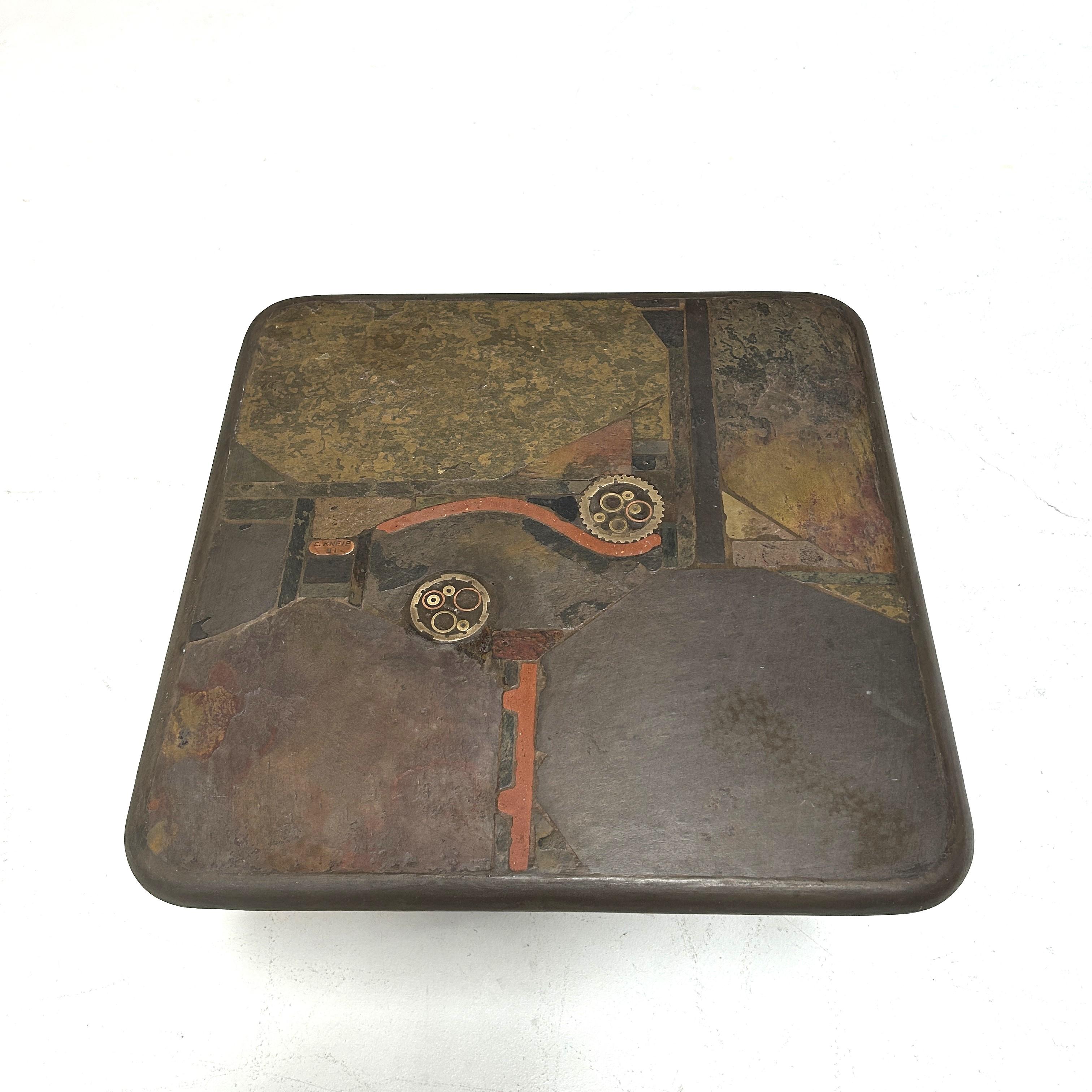 Modern C. Kneip, brutalist Coffee Table made of Indian colored slate, 1991 For Sale