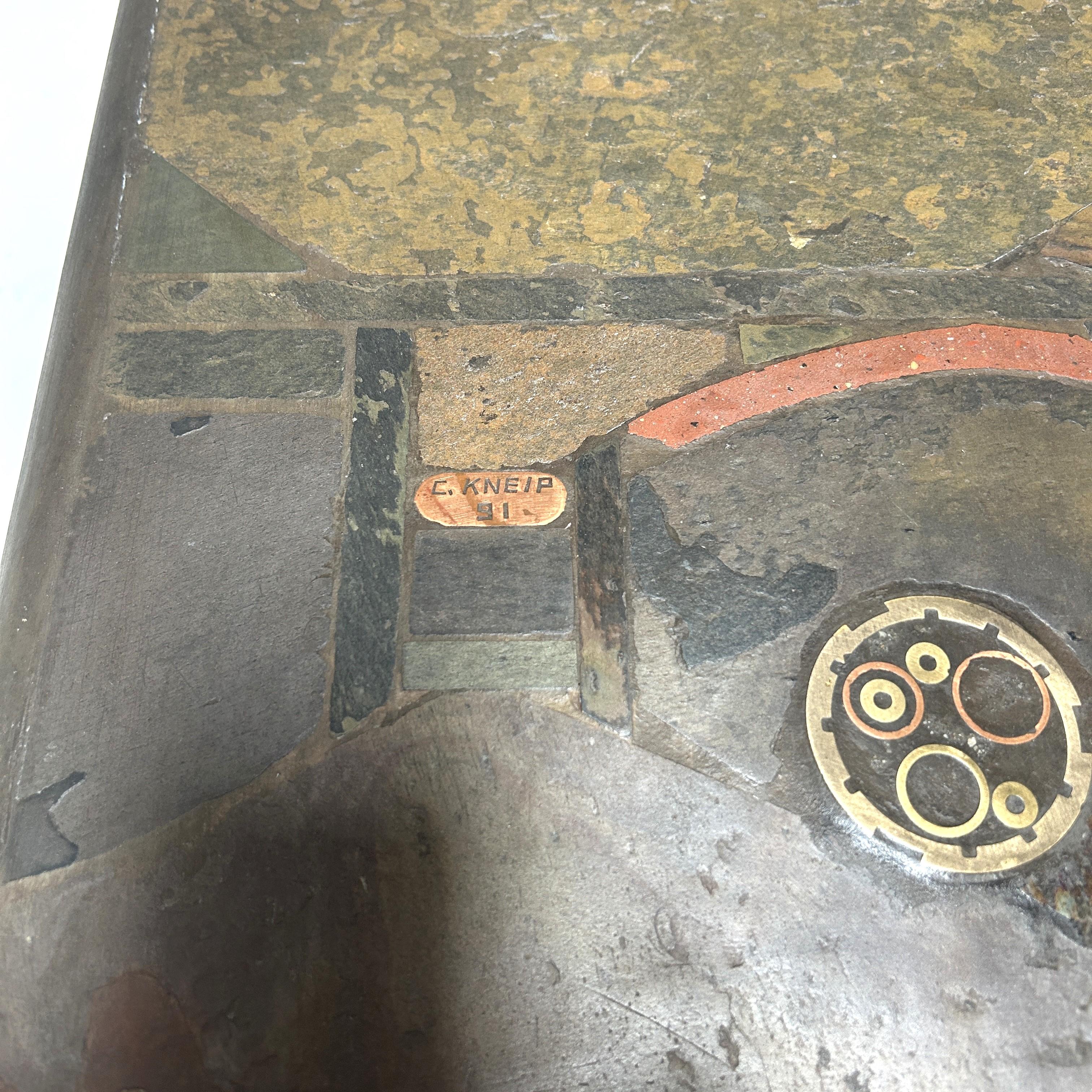 Late 20th Century C. Kneip, brutalist Coffee Table made of Indian colored slate, 1991 For Sale