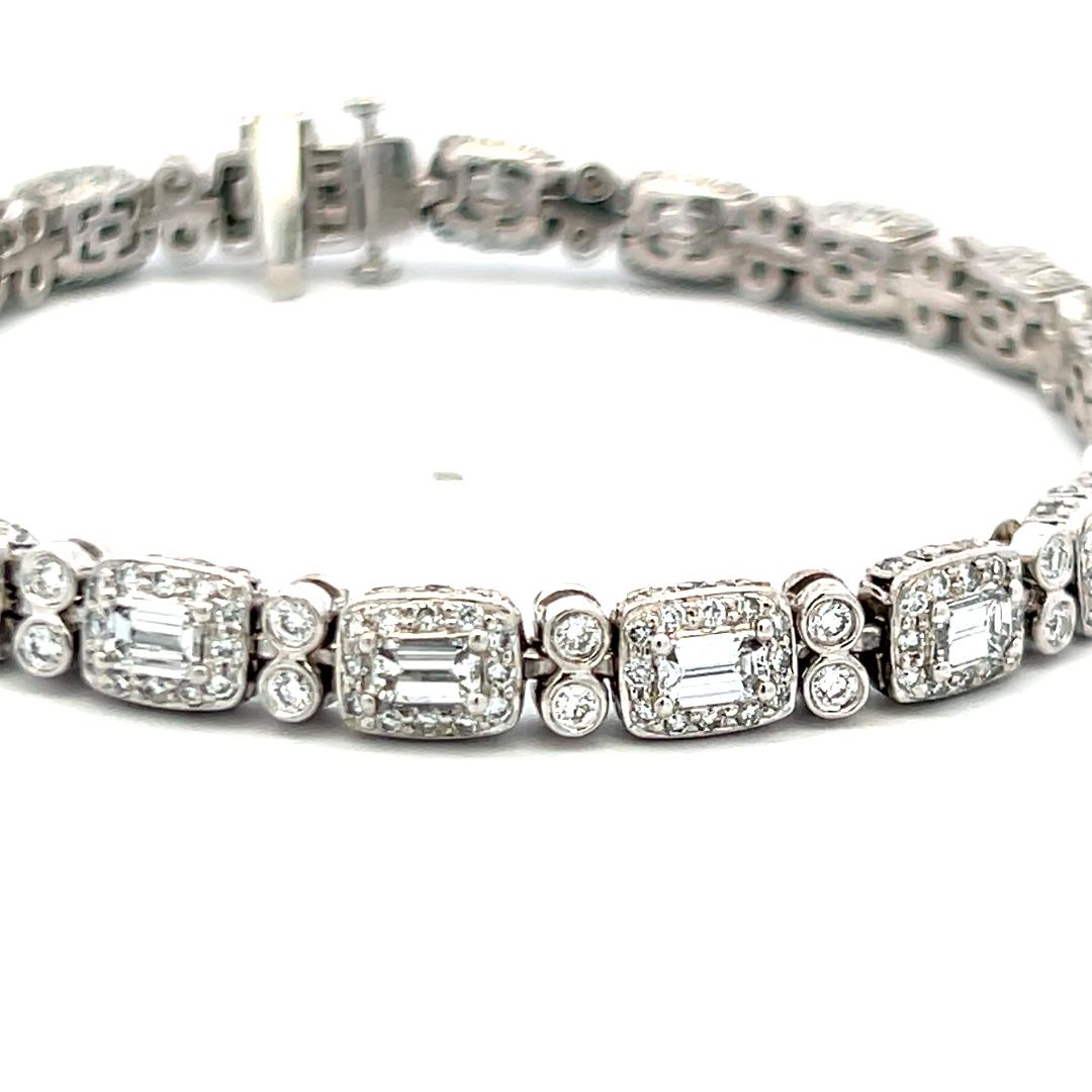 C. Krypell 6,03ct Smaragd & runder Brillant Diamant Platin Tennisarmband im Angebot 2