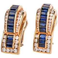 C. Krypell Diamond Sapphire 18 Karat Gold Clip-On Earrings