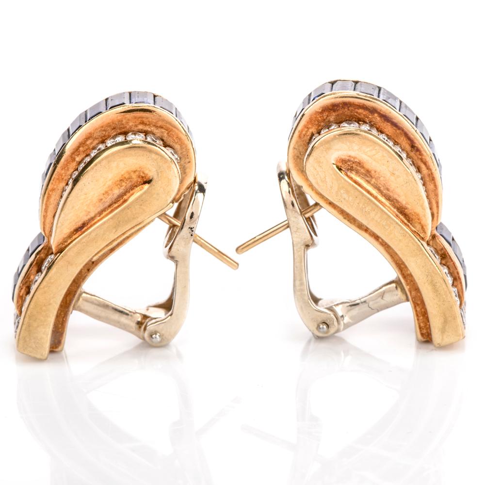 Taille émeraude C. Krypell Boucles d'oreilles à clip en or 18 carats diamant saphir en vente