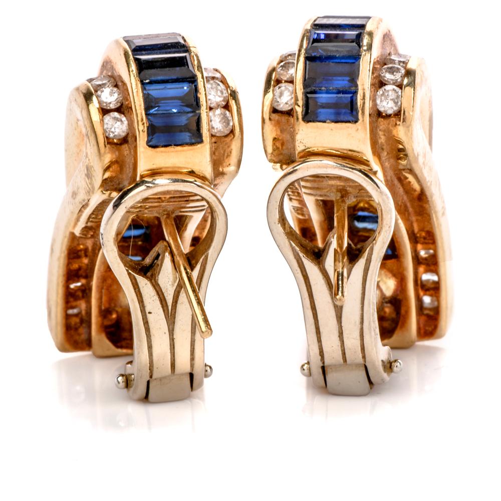 C. Krypell Diamond Sapphire 18 Karat Gold Clip-On Earrings In Excellent Condition For Sale In Miami, FL