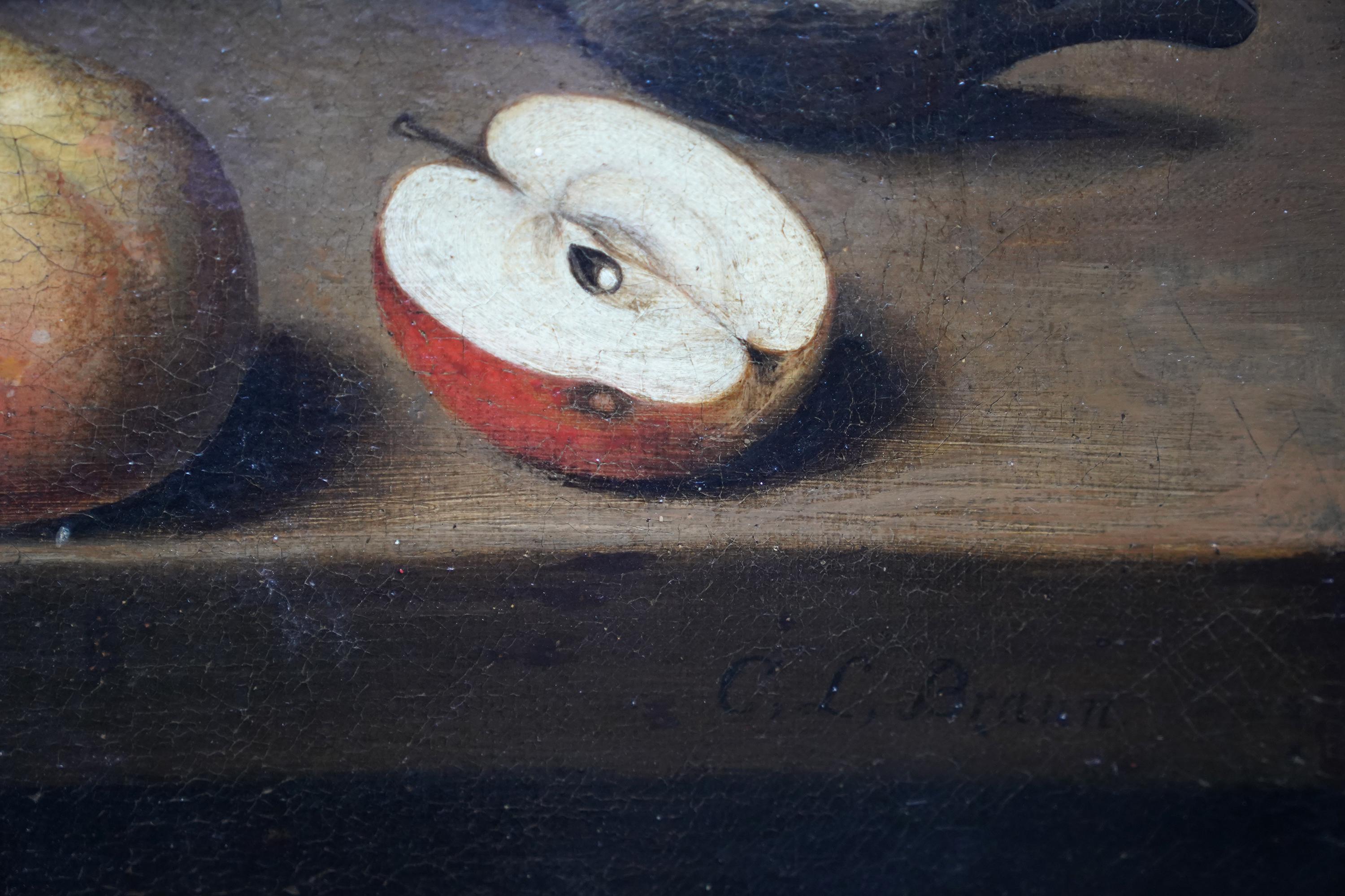 Table Top Still Life with Birds, Fruit and Walnuts - Old Master art oil painting For Sale 6