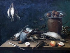 Table Top Still Life with Birds, Fruit and Walnuts - Old Master art oil painting