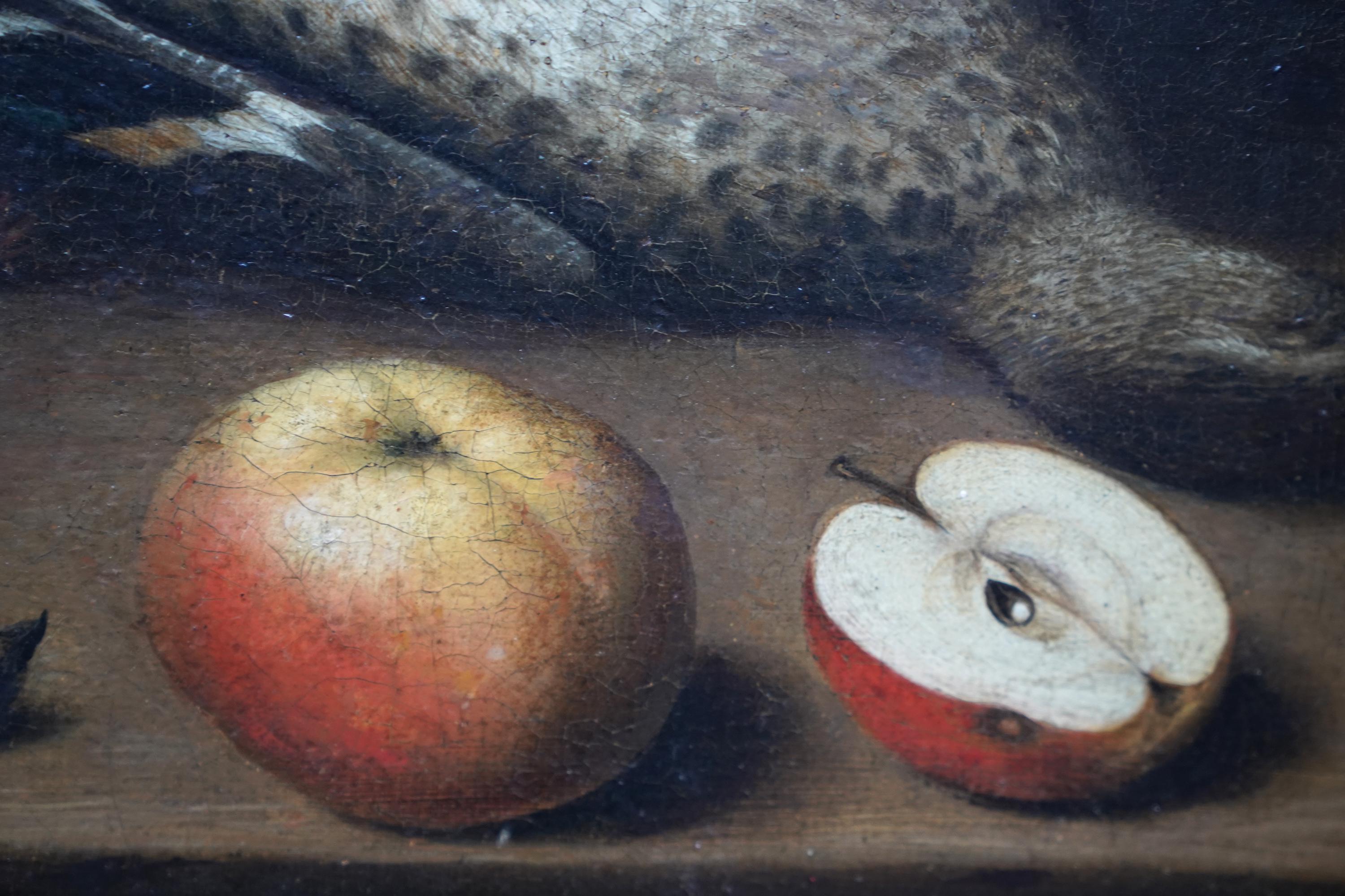 Table Top Still Life with Birds, Fruit and Walnuts - Old Master art oil painting For Sale 3