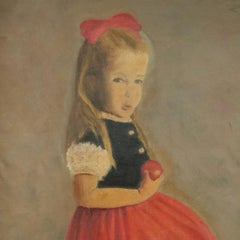 C. L. Malcolm (American 20th c.) 1940's Oil Painting of a Girl and Favorite Cat