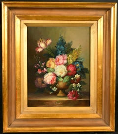 Fine Classical Floral Still Life Painting of Mixed Flowers in Vase