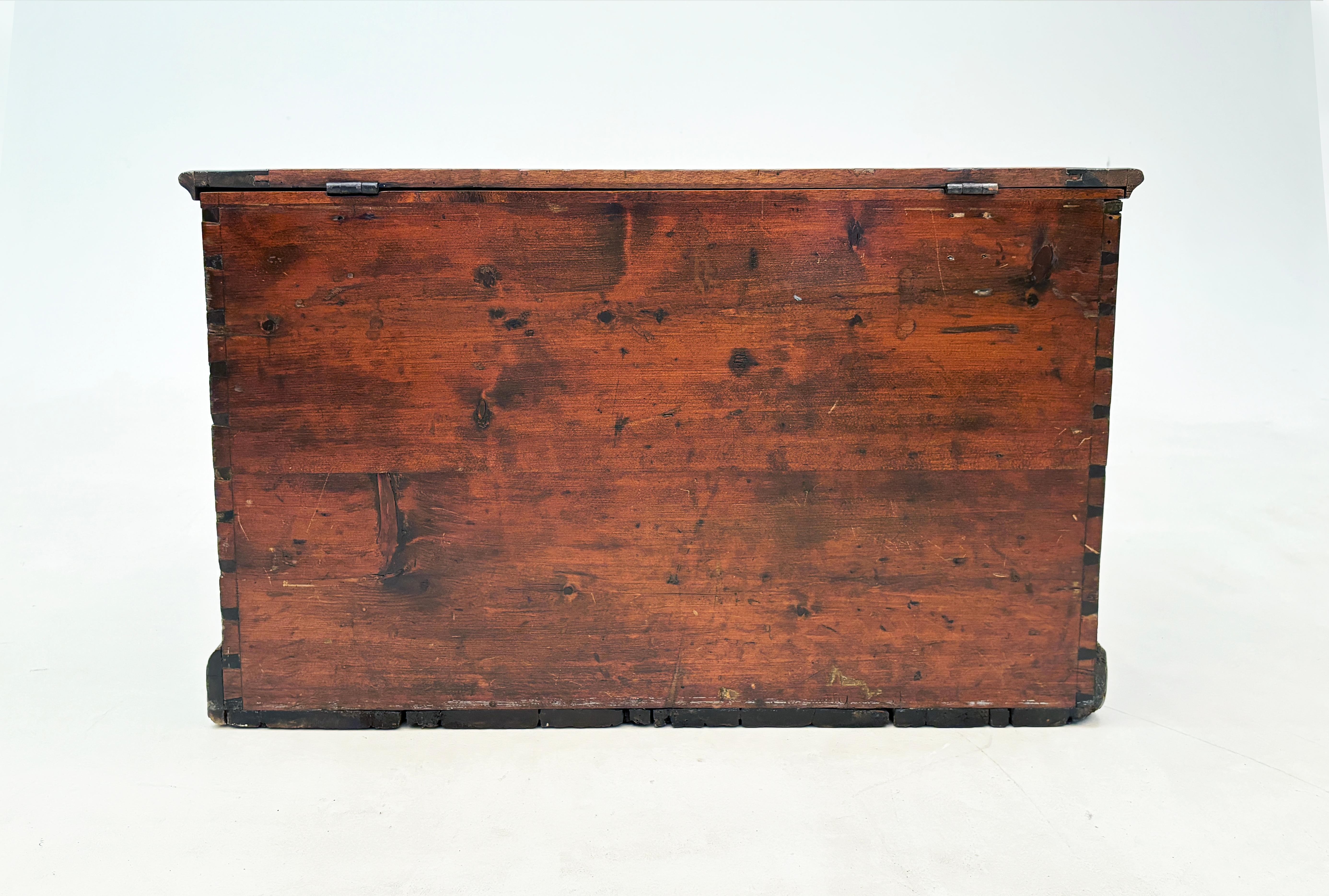 c. late 1700's - 1800 New England Pine Blanket Chest with Hand-forged Handles 4
