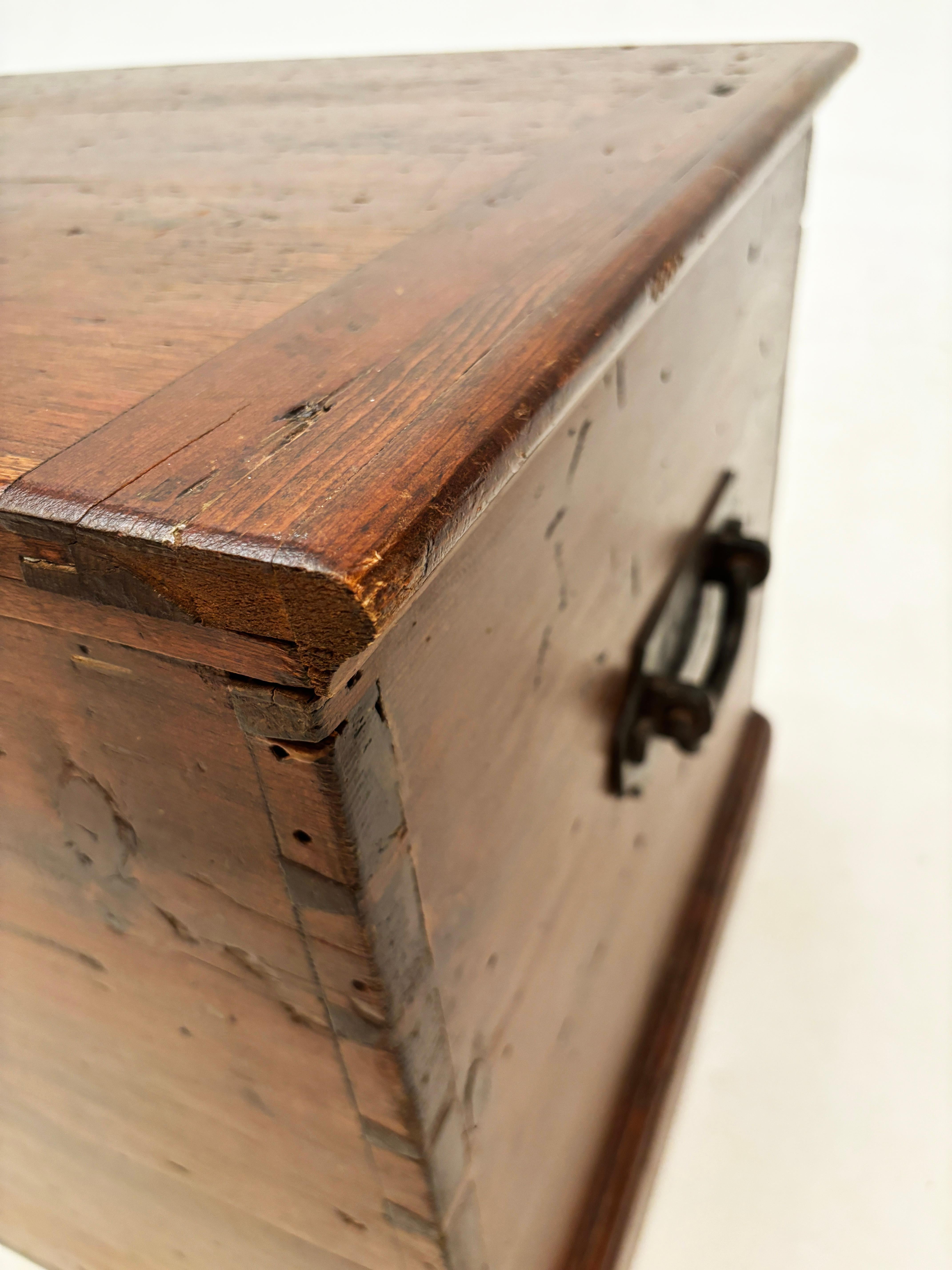 c. late 1700's - 1800 New England Pine Blanket Chest with Hand-forged Handles 6