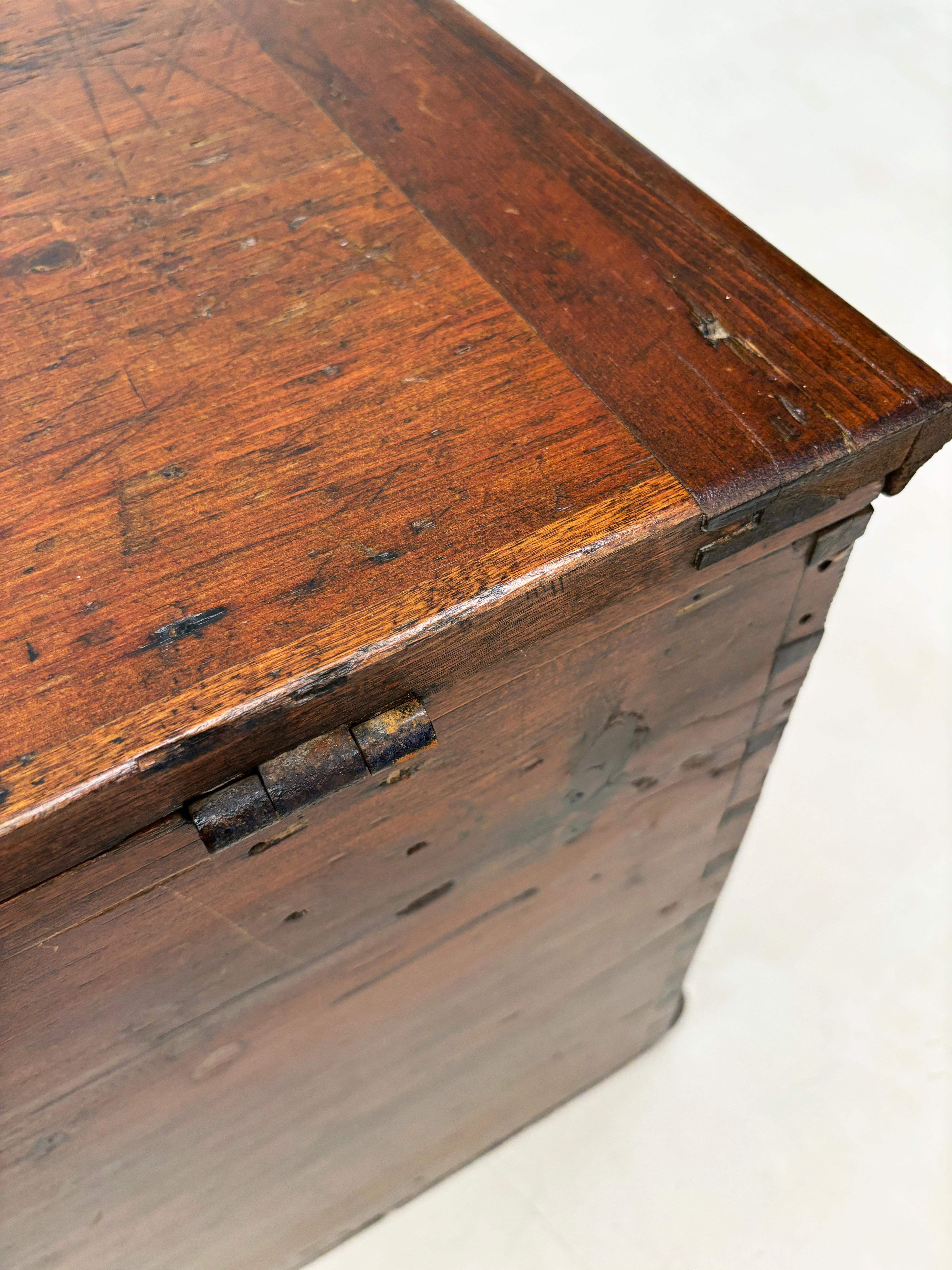 c. late 1700's - 1800 New England Pine Blanket Chest with Hand-forged Handles 7