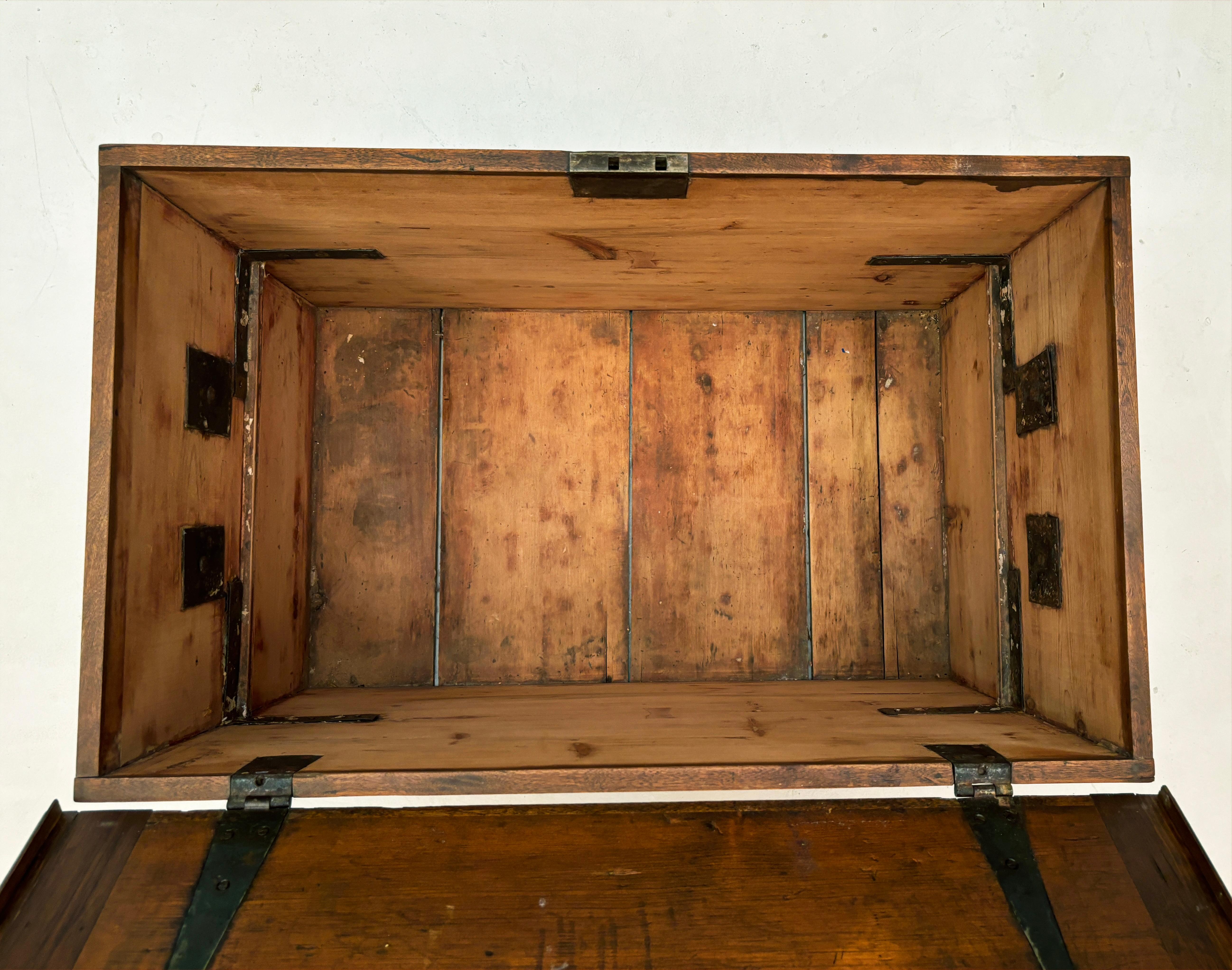 c. late 1700's - 1800 New England Pine Blanket Chest with Hand-forged Handles 9