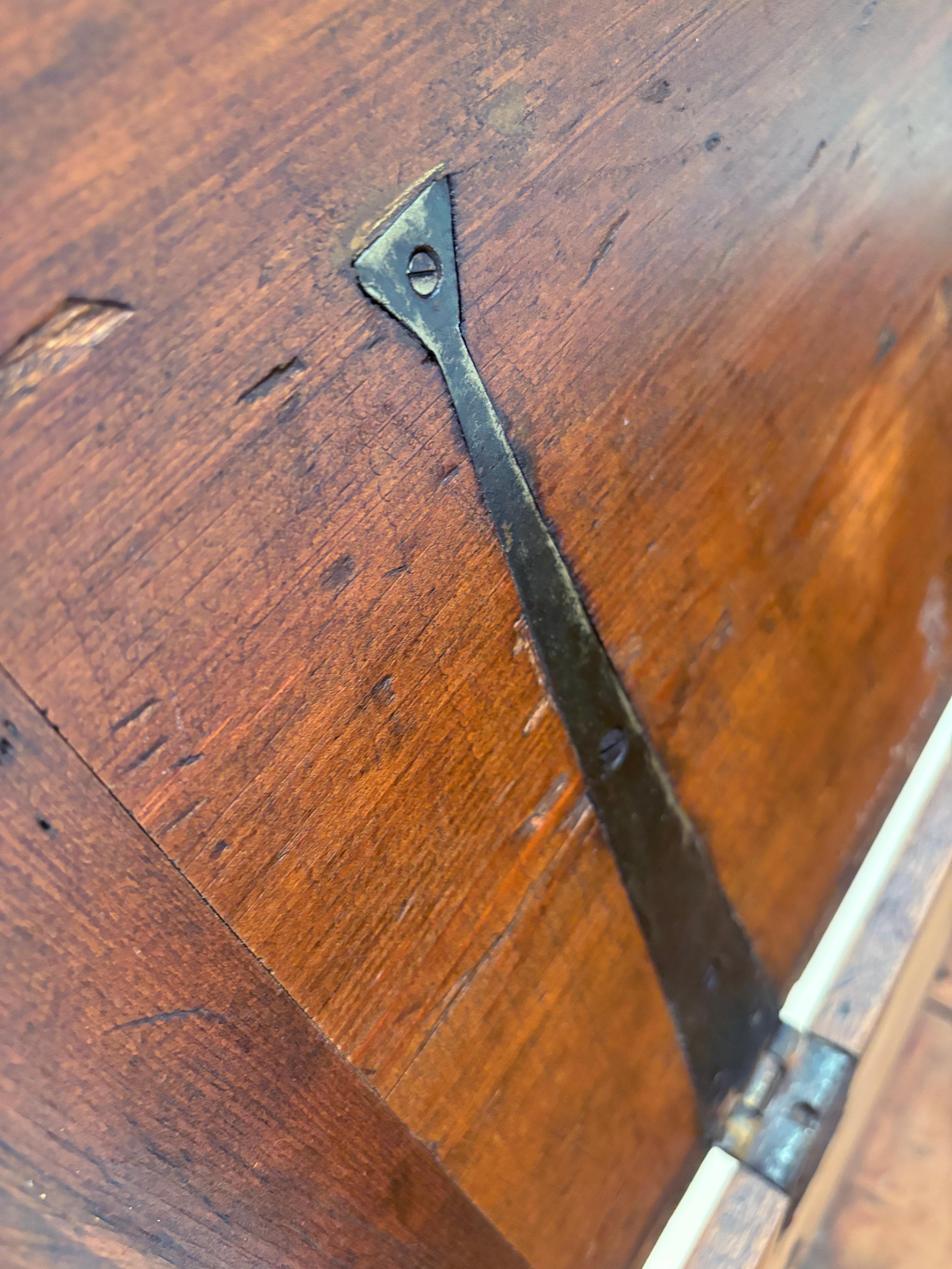 c. late 1700's - 1800 New England Pine Blanket Chest with Hand-forged Handles 12